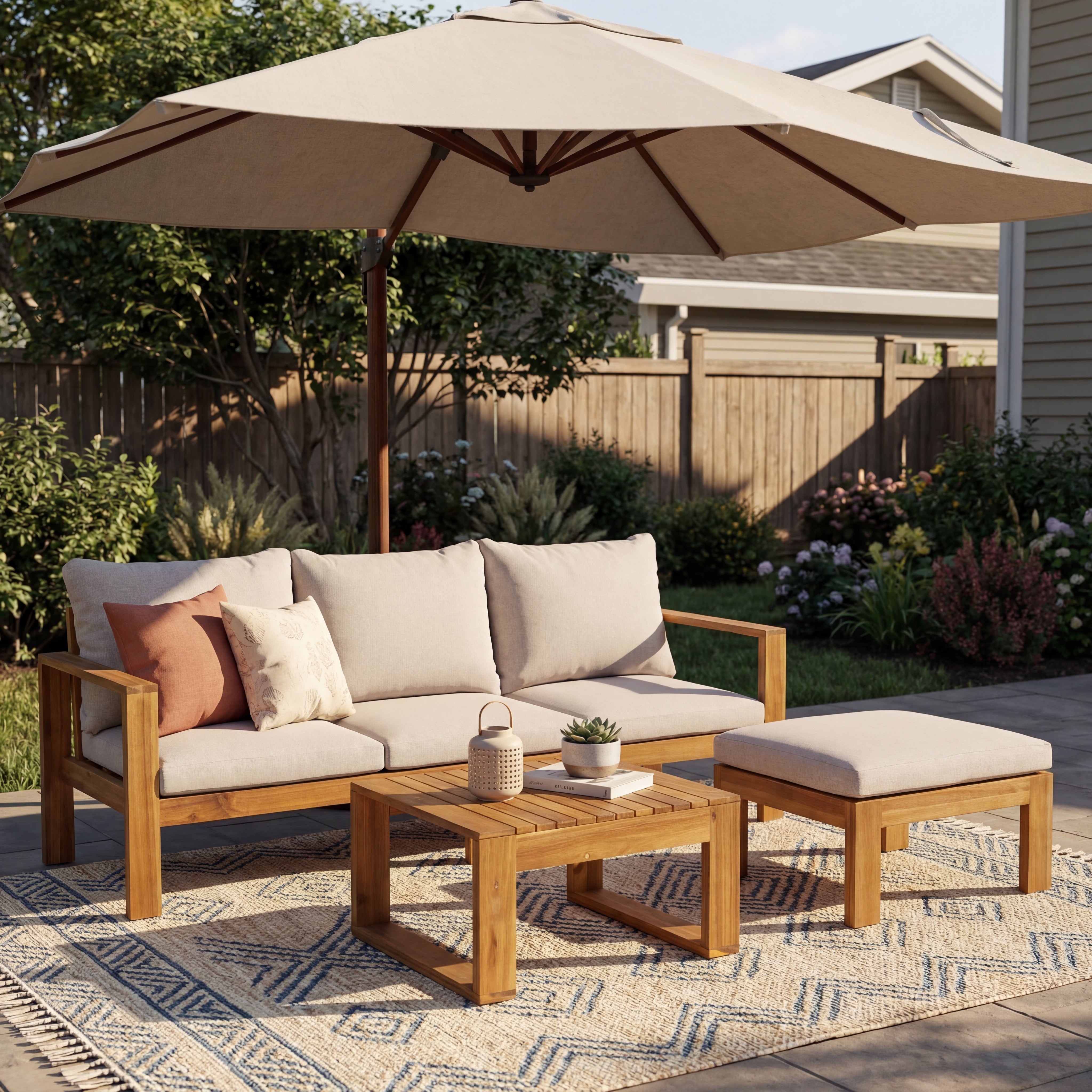 Outdoor 3 Piece Acacia Sectional Patio Sofa Set