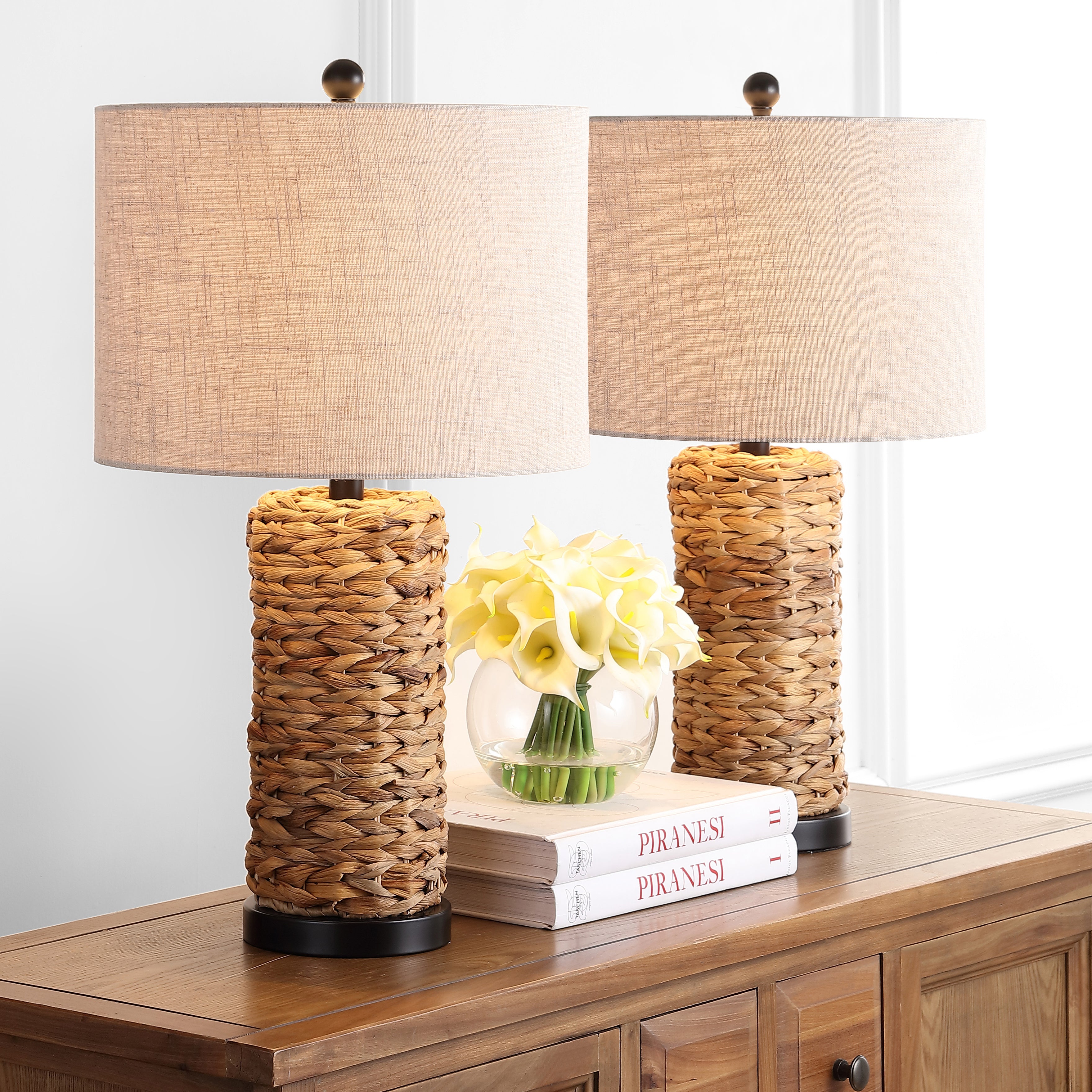 Elicia Coastal Water Hyacinth LED Table Lamp, Set of 2