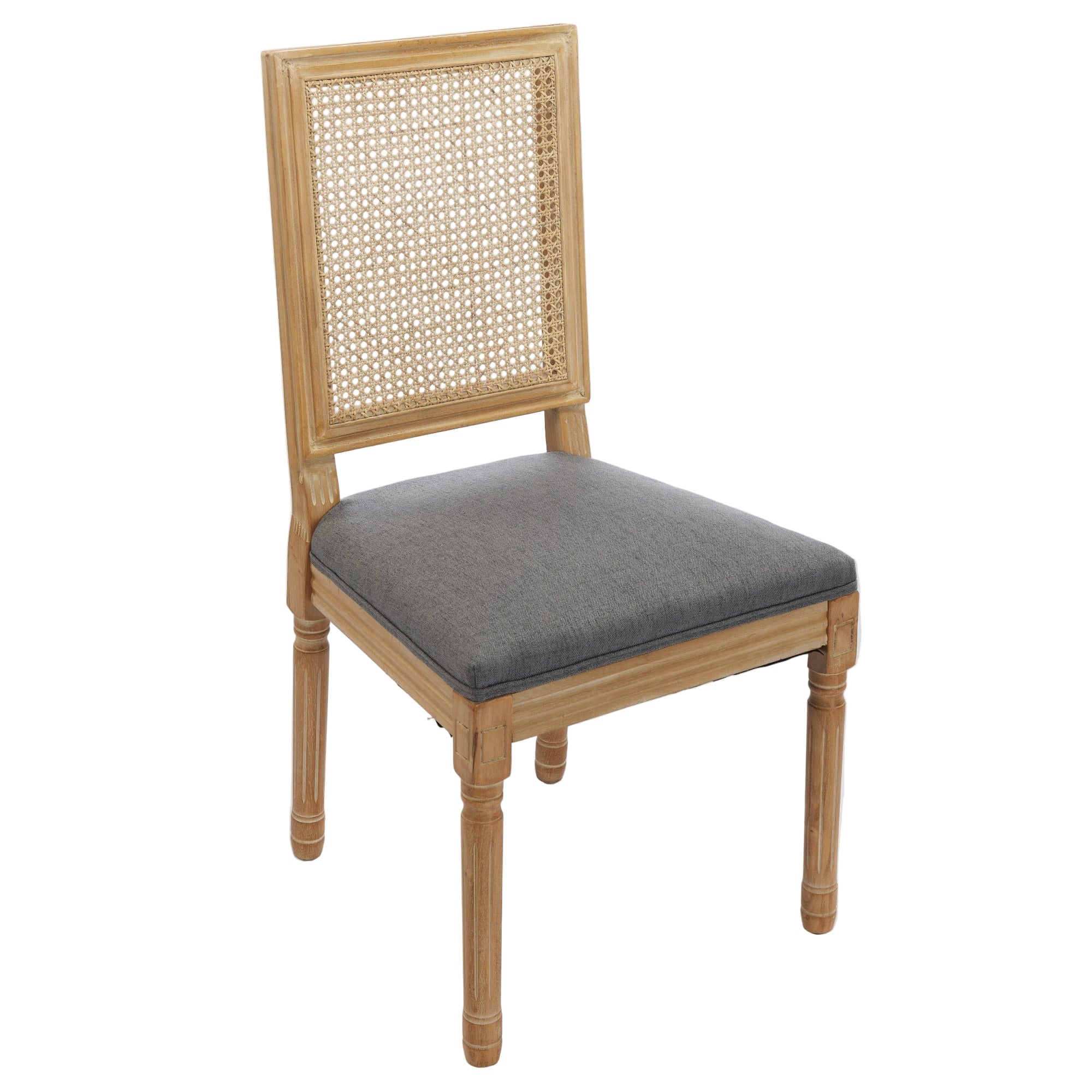 Louis French Country Dining Chairs with Square Rattan Backrest, Set of 2