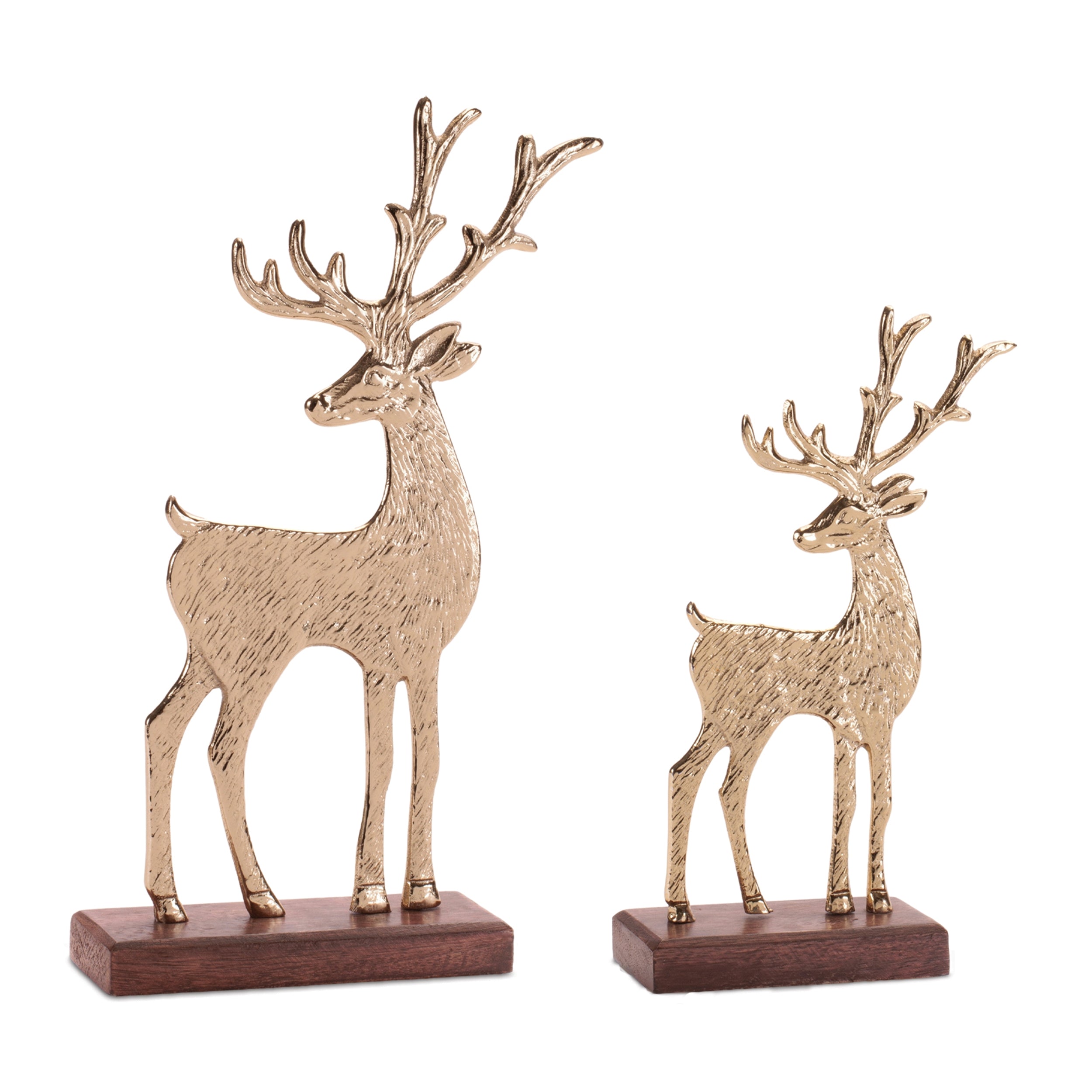 Metal Deer Figurines on Wood Base, Set of 2
