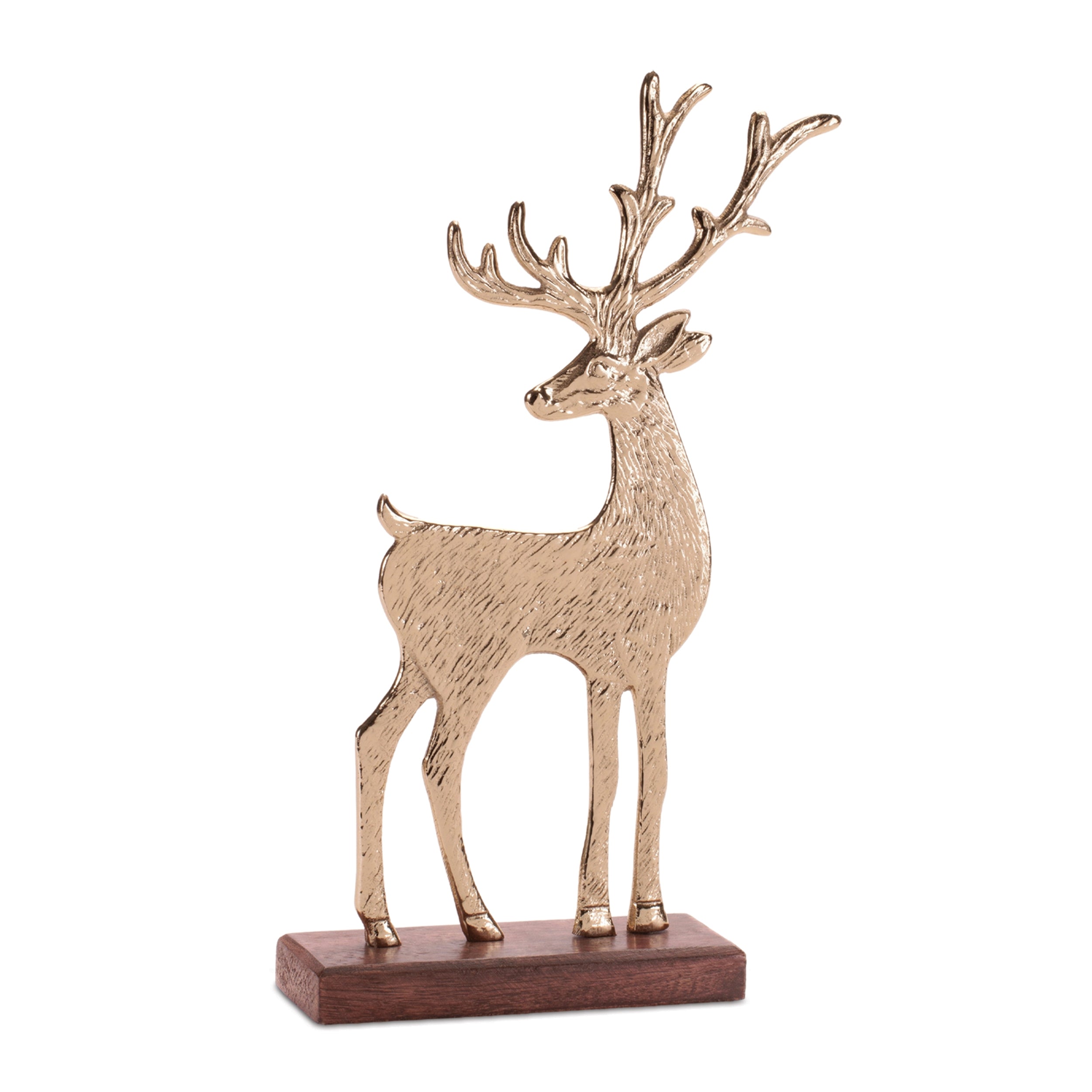 Metal Deer Figurines on Wood Base, Set of 2