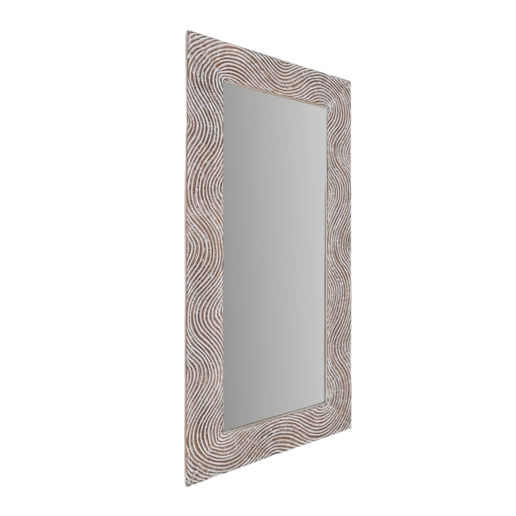 Rustic White Solid Wood Handcarved Rectangle Mirror Accent-36" x 72"