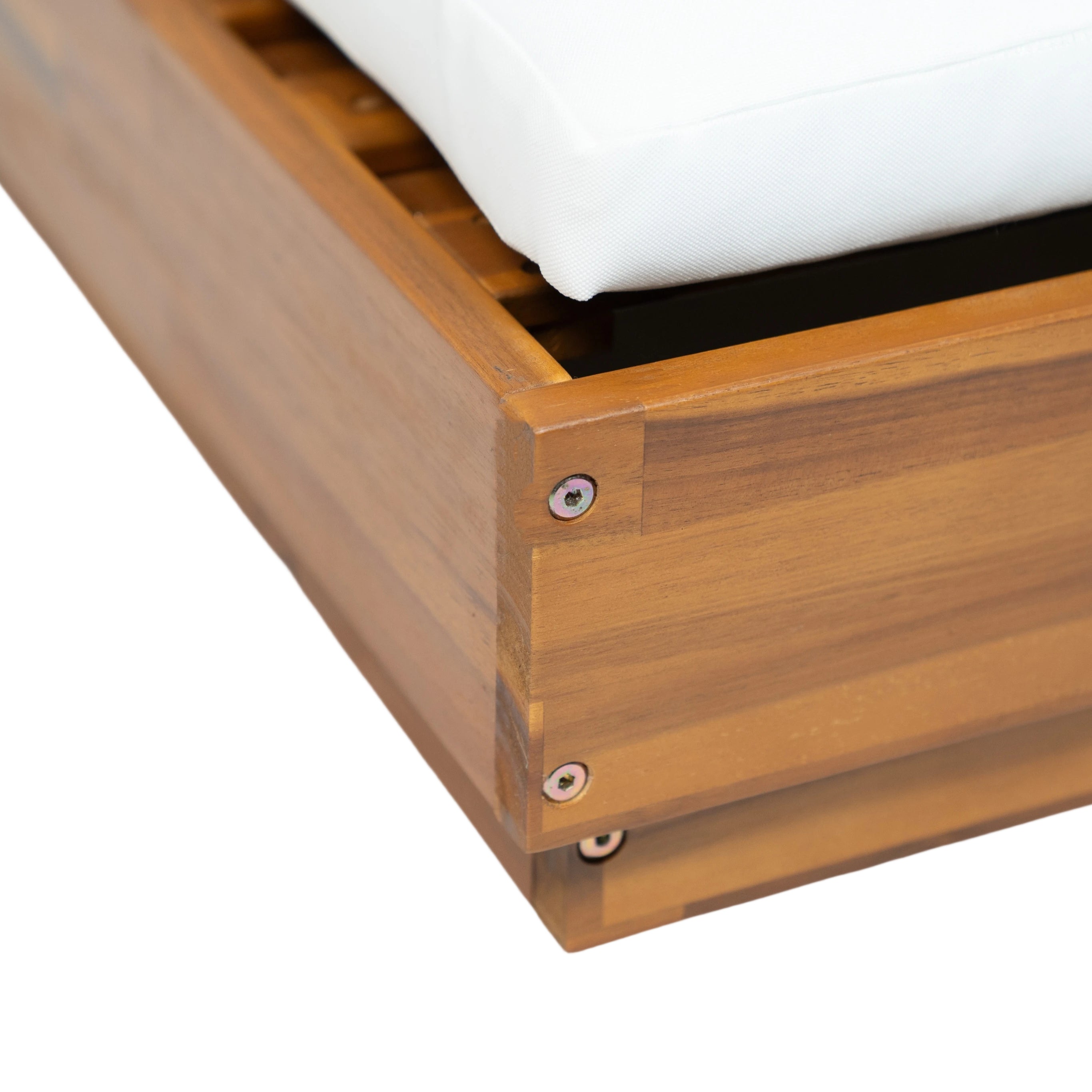 Adjustable Acacia Wood Low-Profile Double Sunlounge with Cushion