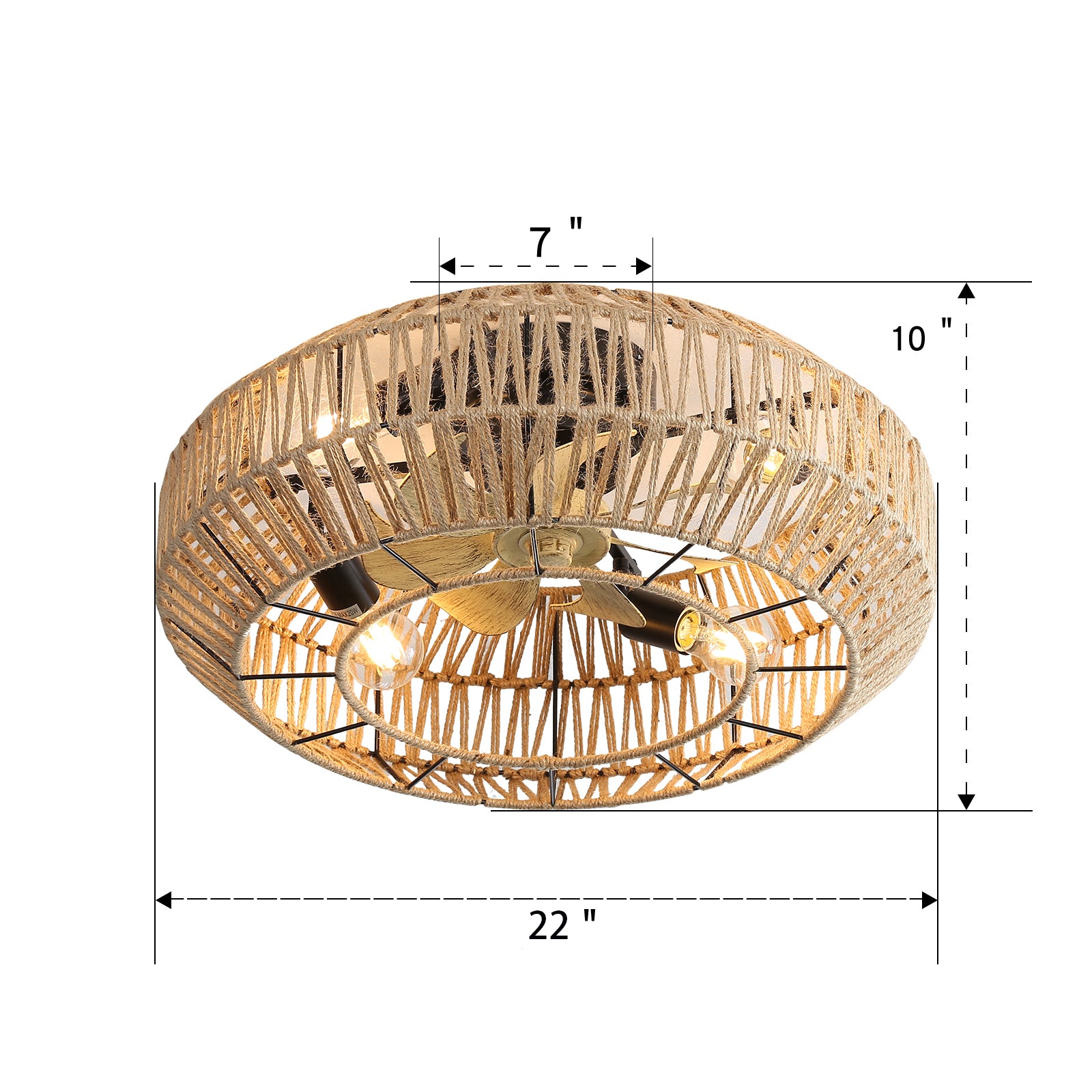 22" Ceiling Fan Light with Enclosed Rattan and 6 Speeds Option
