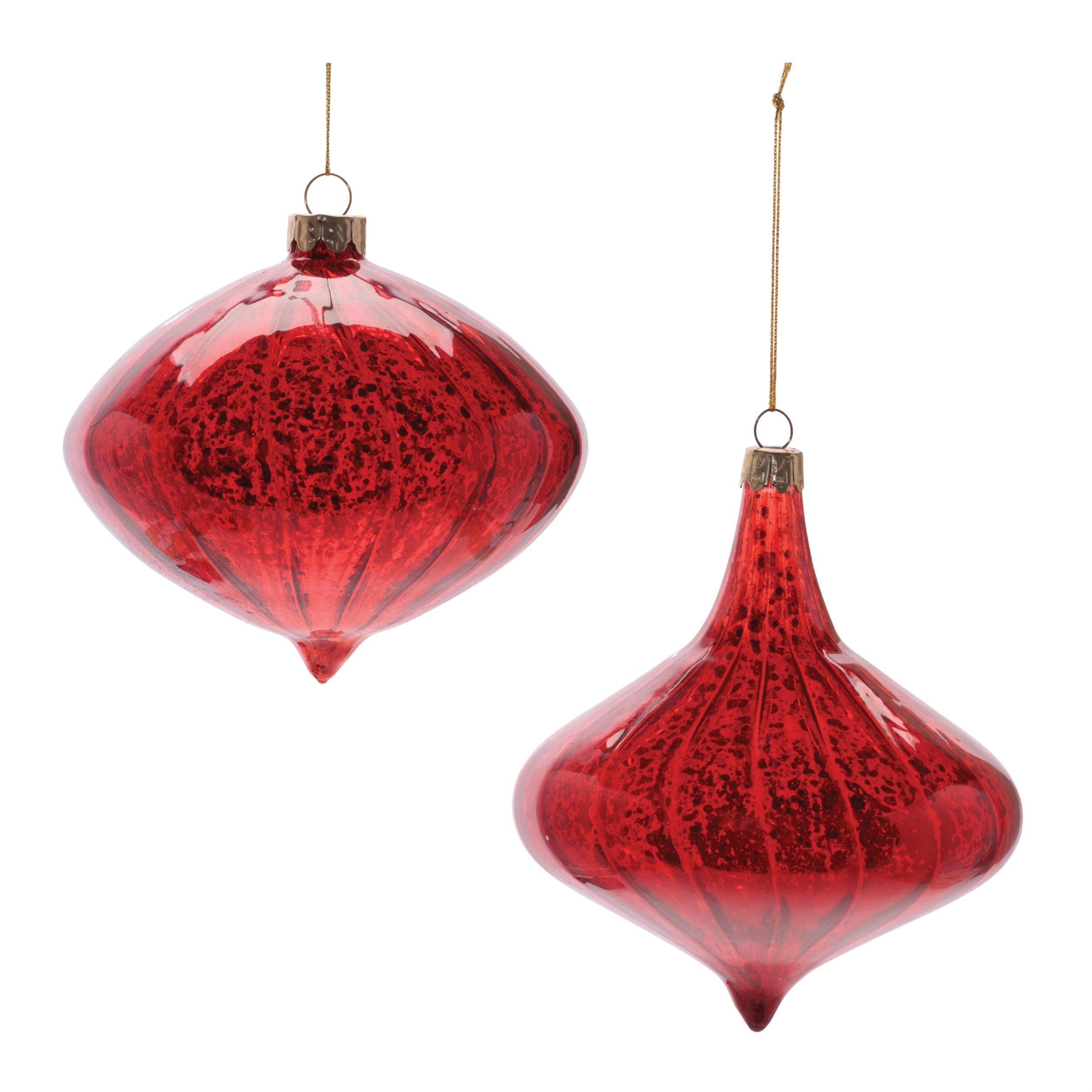 Ribbed Mercury Glass Onion and Finial Ornament, Set of 4
