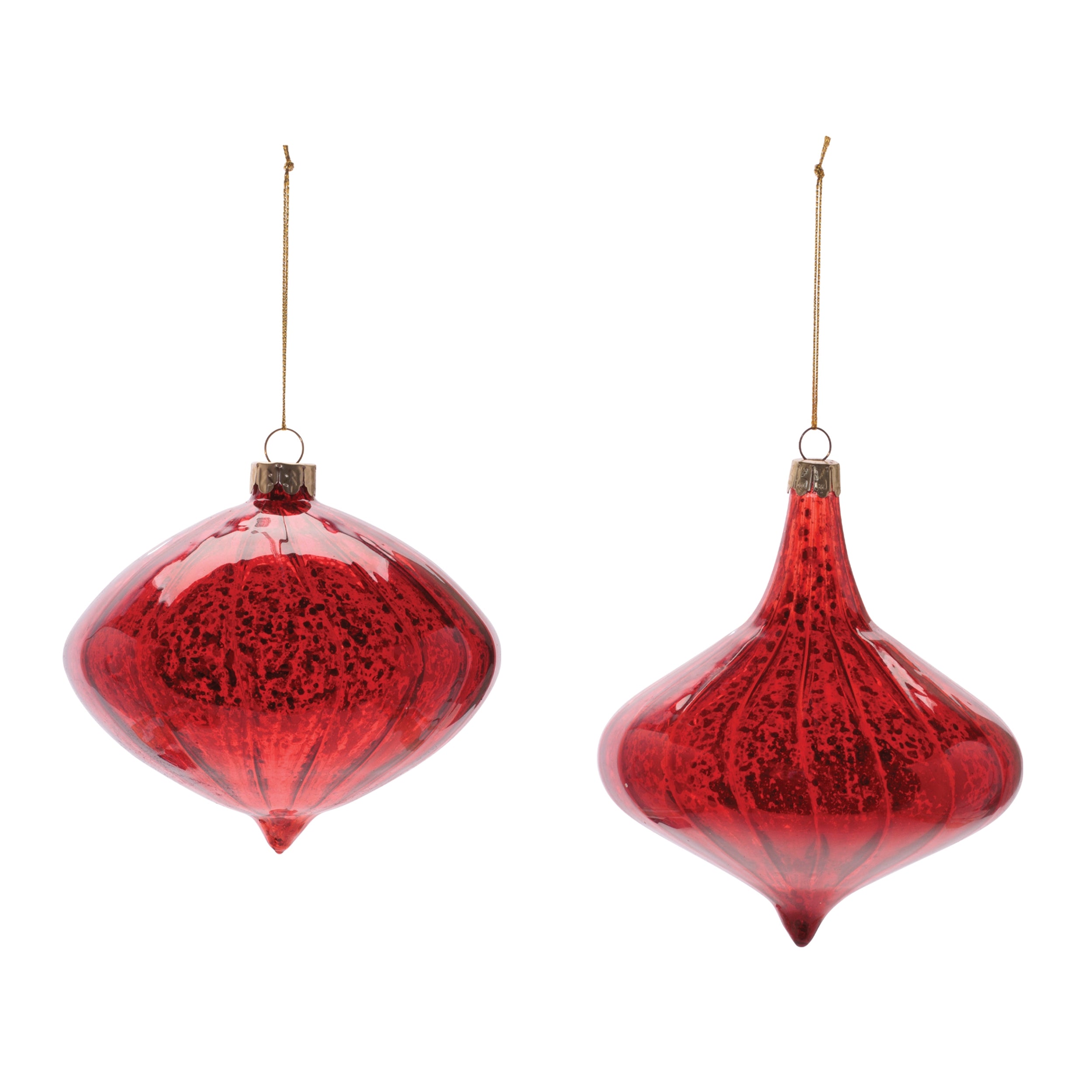 Ribbed Mercury Glass Onion and Finial Ornament, Set of 4