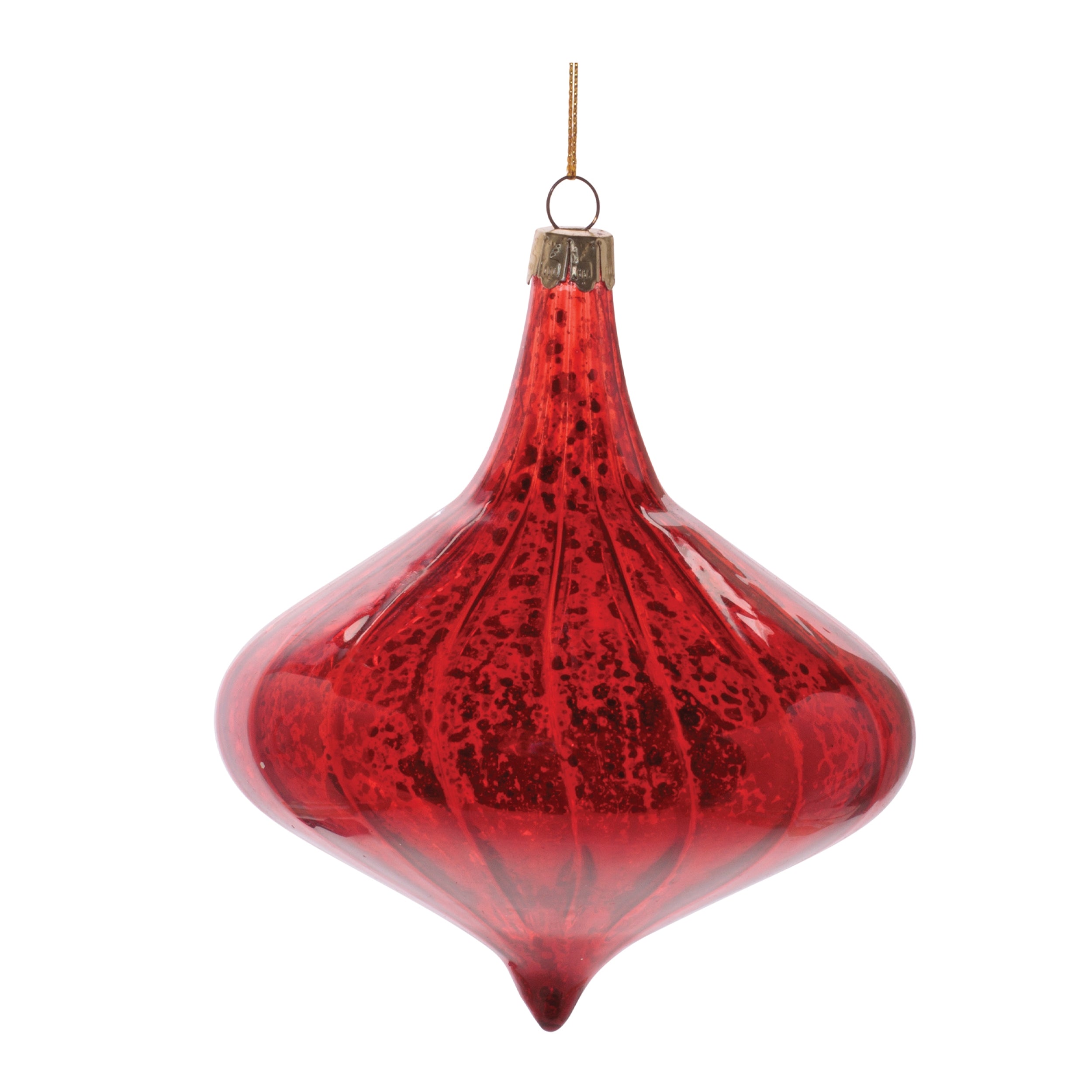 Ribbed Mercury Glass Onion and Finial Ornament, Set of 4