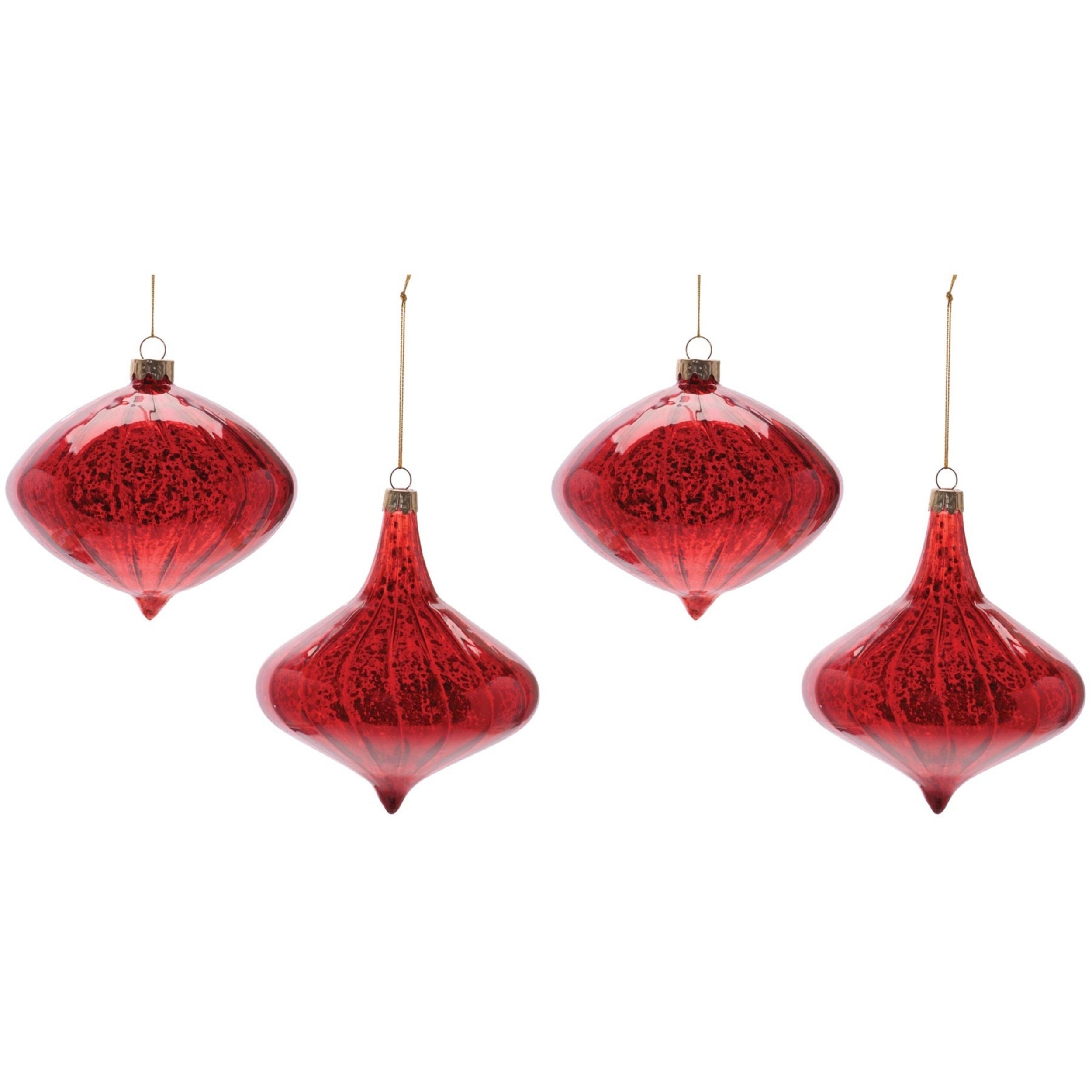 Ribbed Mercury Glass Onion and Finial Ornament, Set of 4
