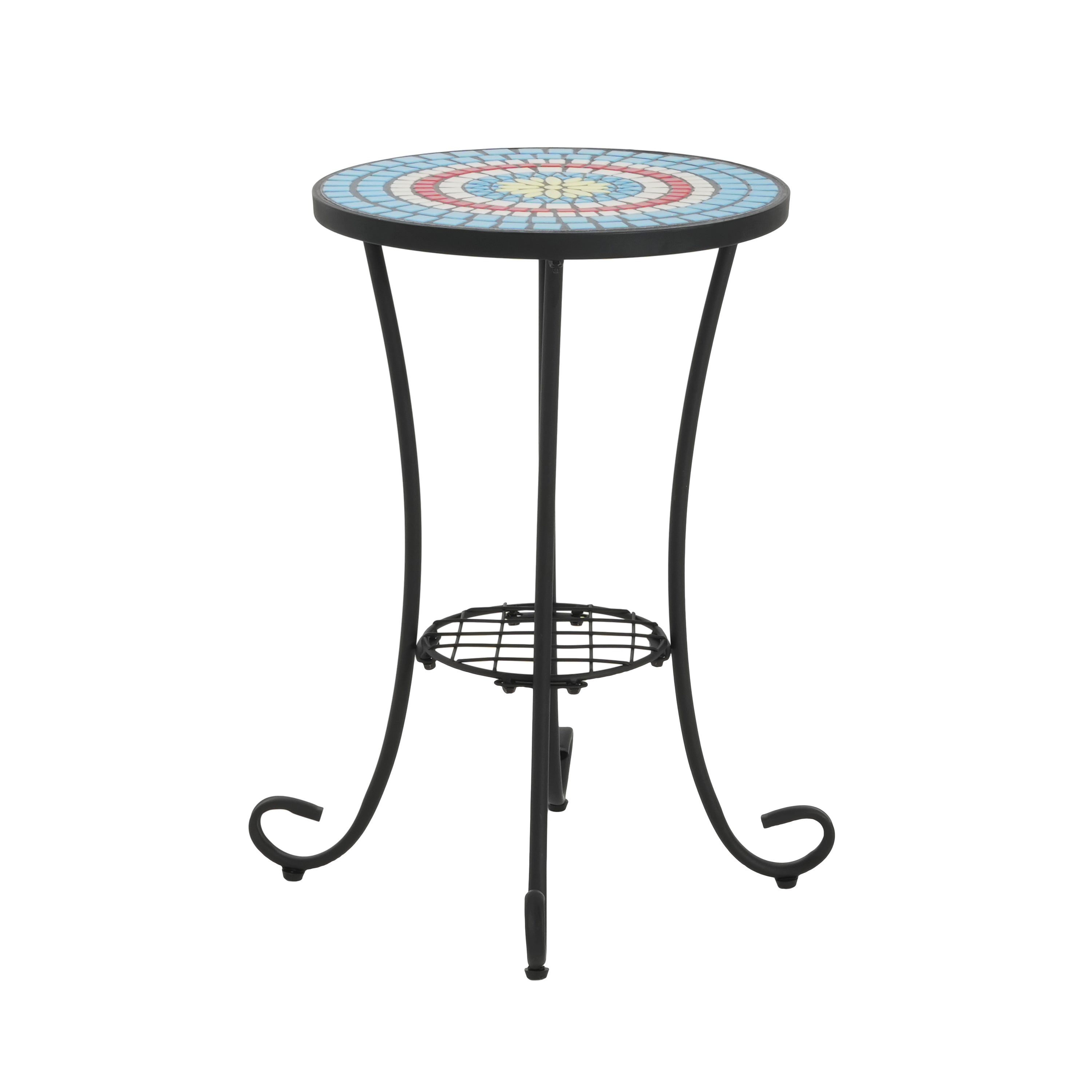 Vortexes Outdoor Side Table with Shelf and Curved Legs