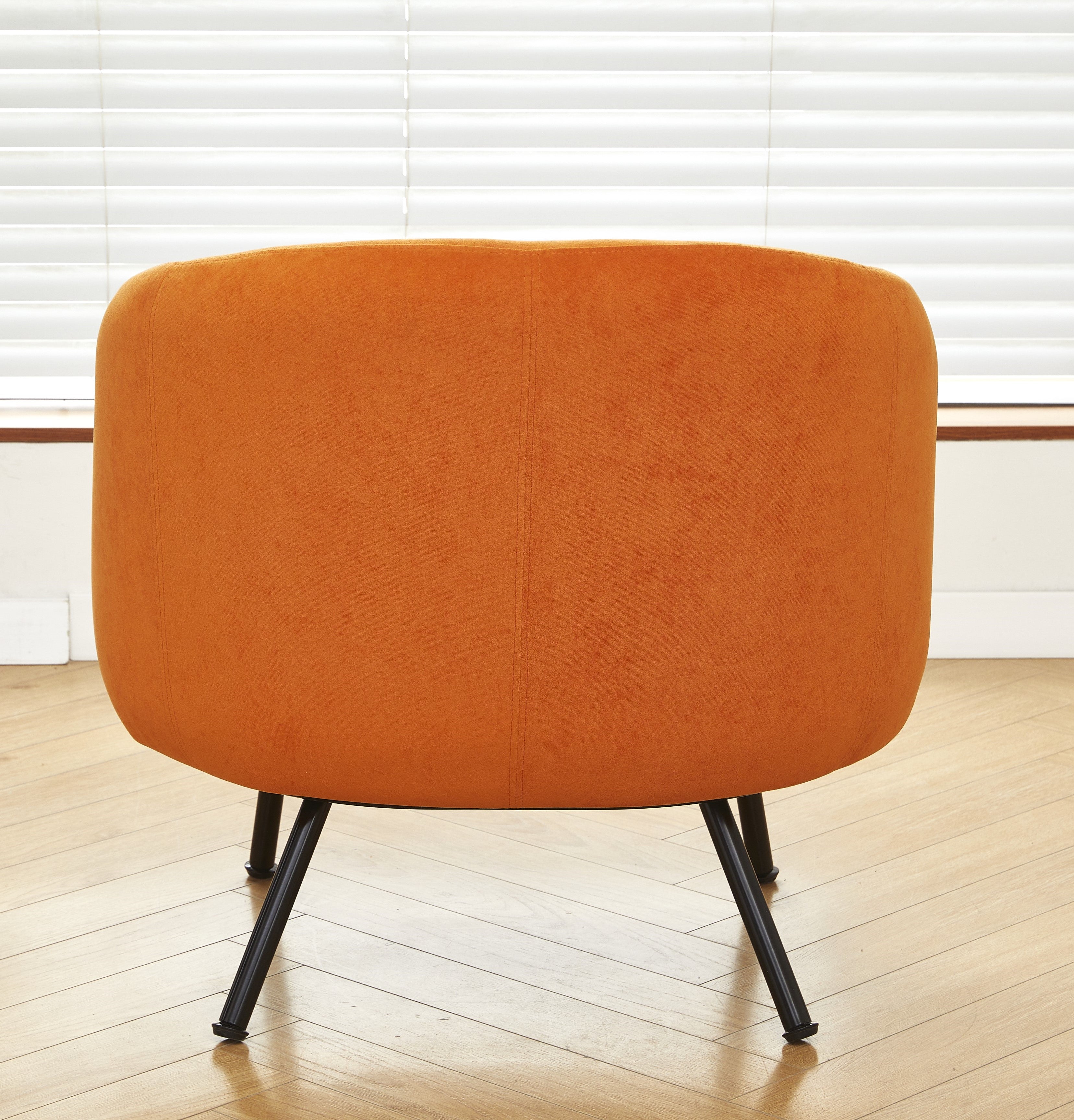Mid-Century Modern Velvet Accent Chair, Upholstered Barrel Armchair with Metal Legs, Comfy Single Sofa Chair for Living Room Bedroom