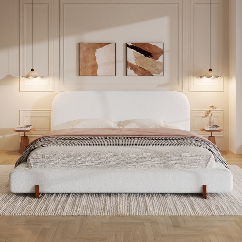 Fabric and Solid Wood Legs Upholstered Bed Frame