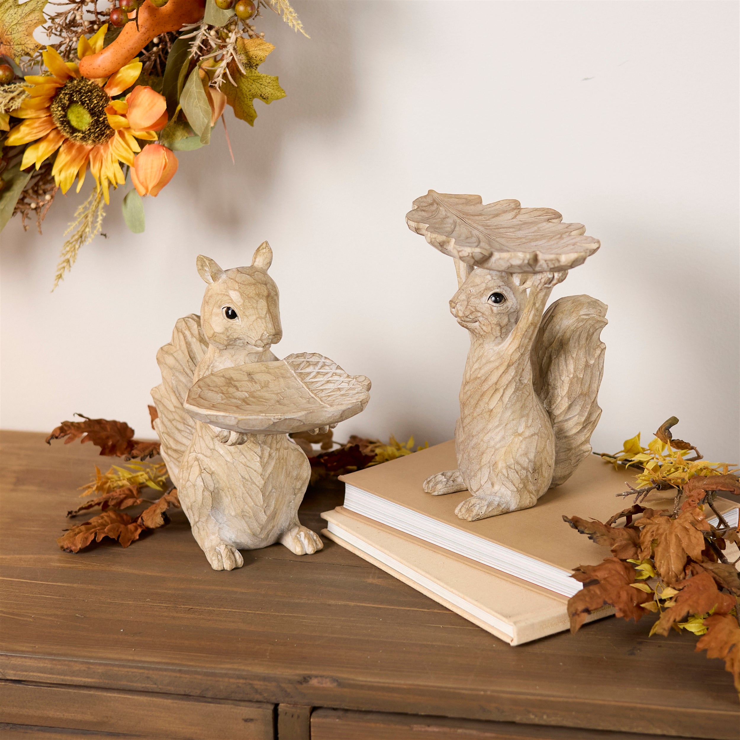 Woodland Squirrel Resin Bird Feeder Set, Set of 2