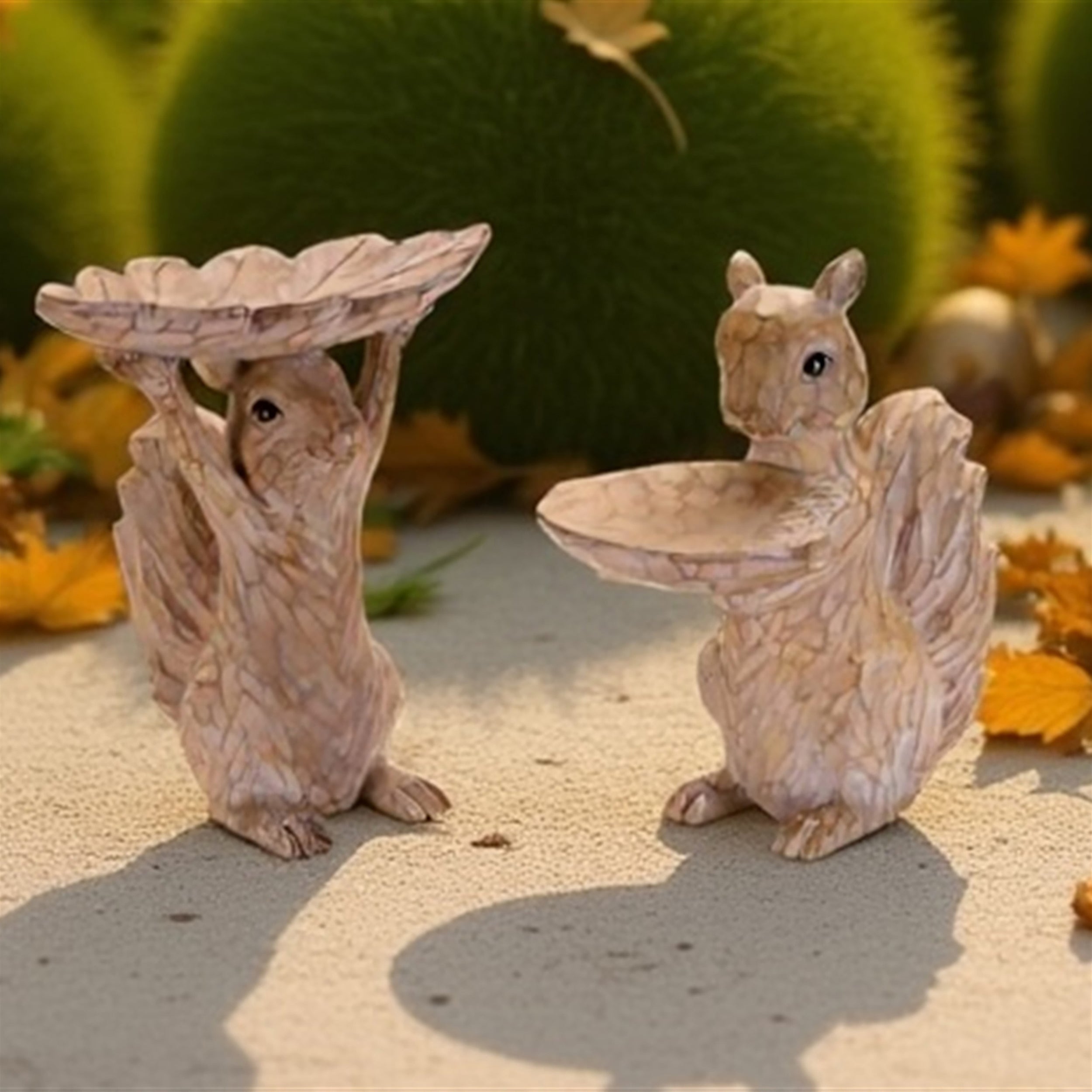 Woodland Squirrel Resin Bird Feeder Set, Set of 2