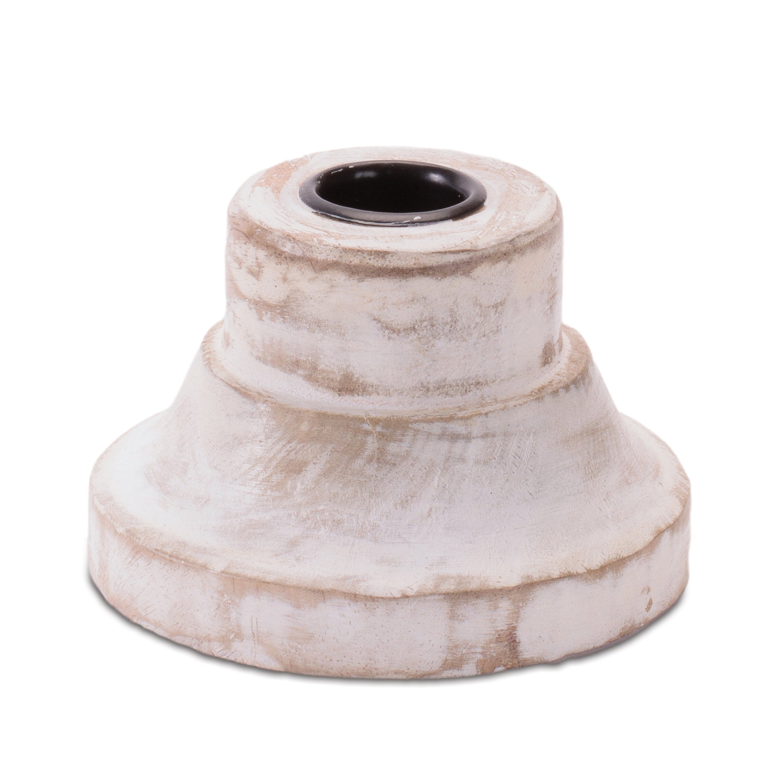 White Washed Wood Taper Candle Holder 2.65"H, Set of 2