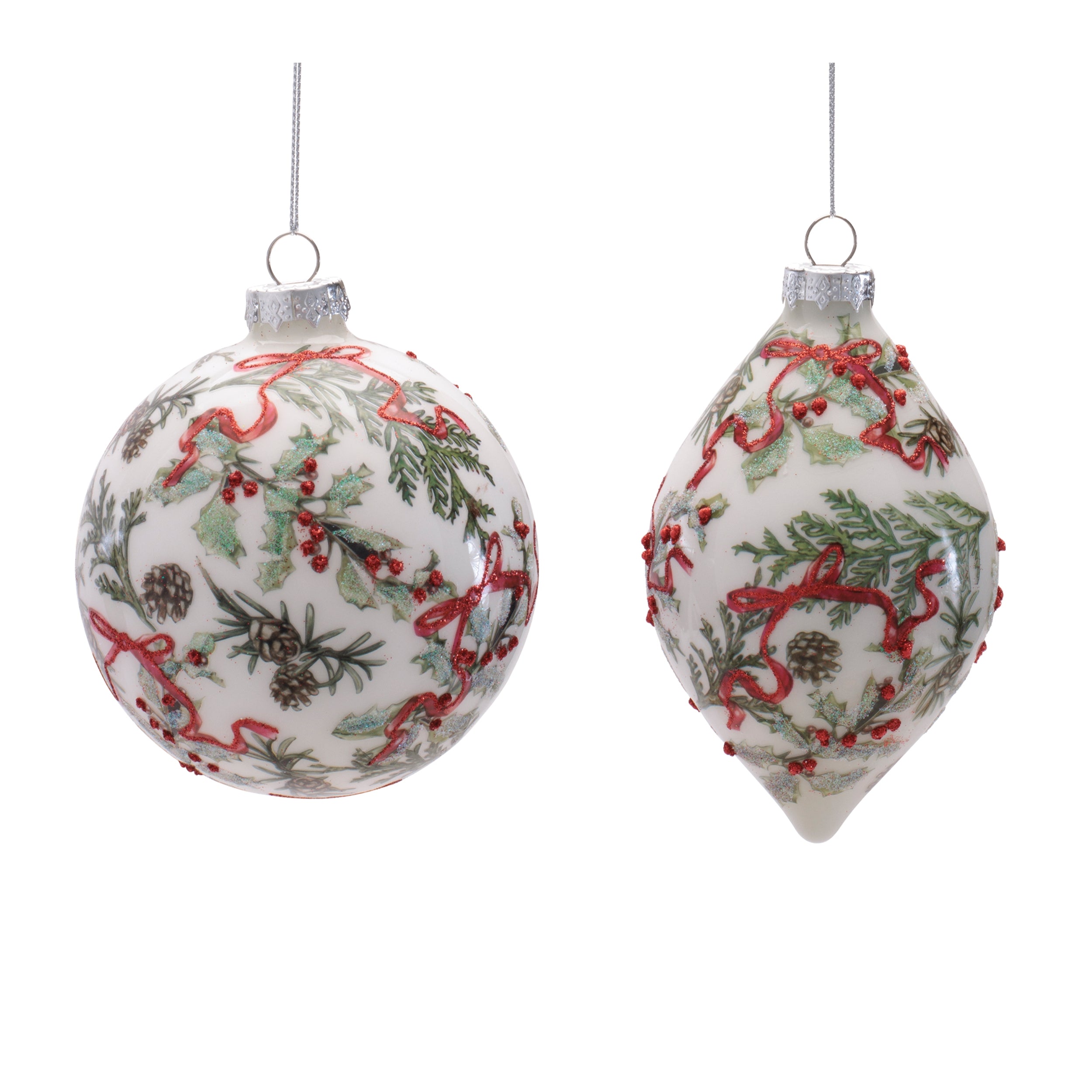 Holiday Botanical Glass Ornament, Set of 6