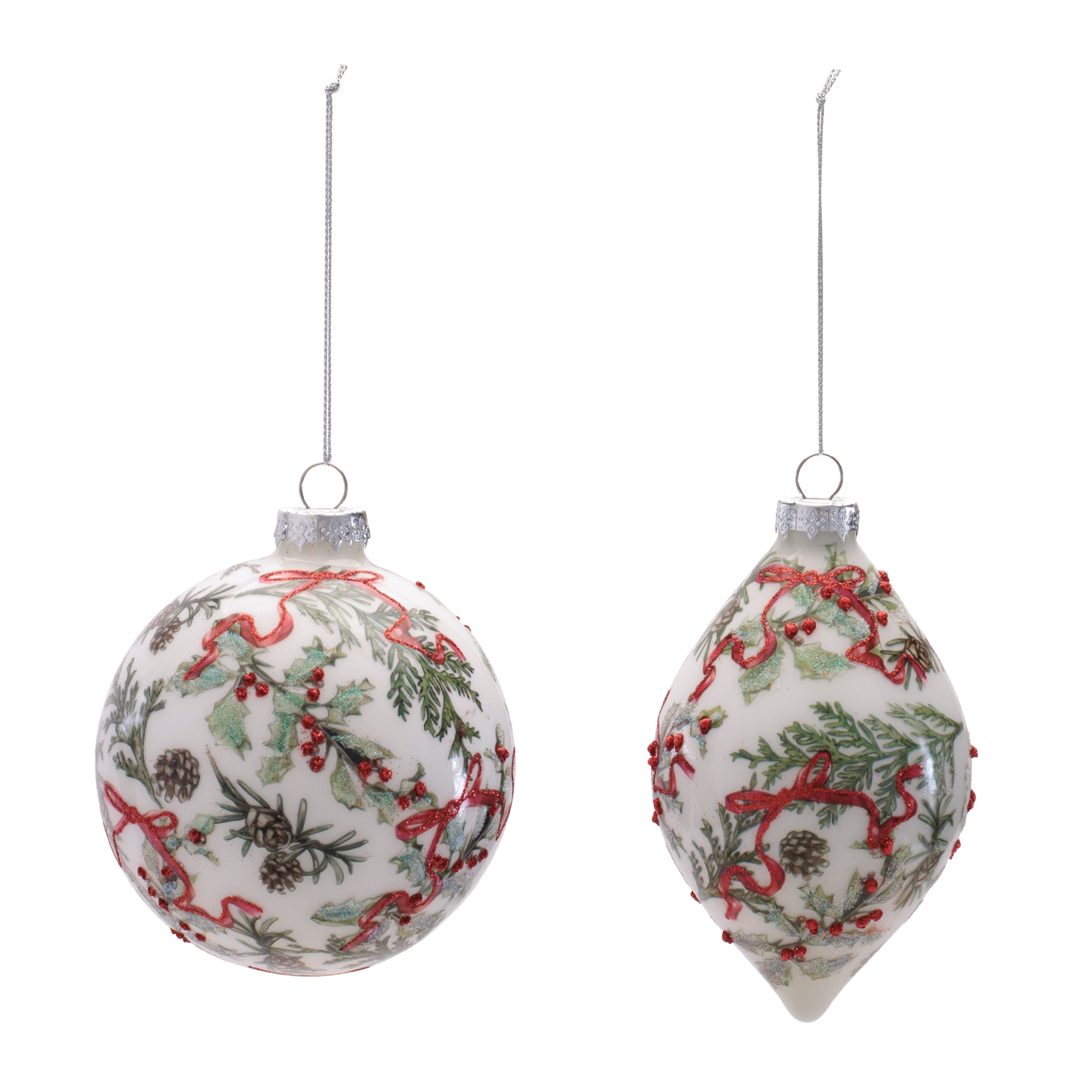 Holiday Botanical Glass Ornament, Set of 6