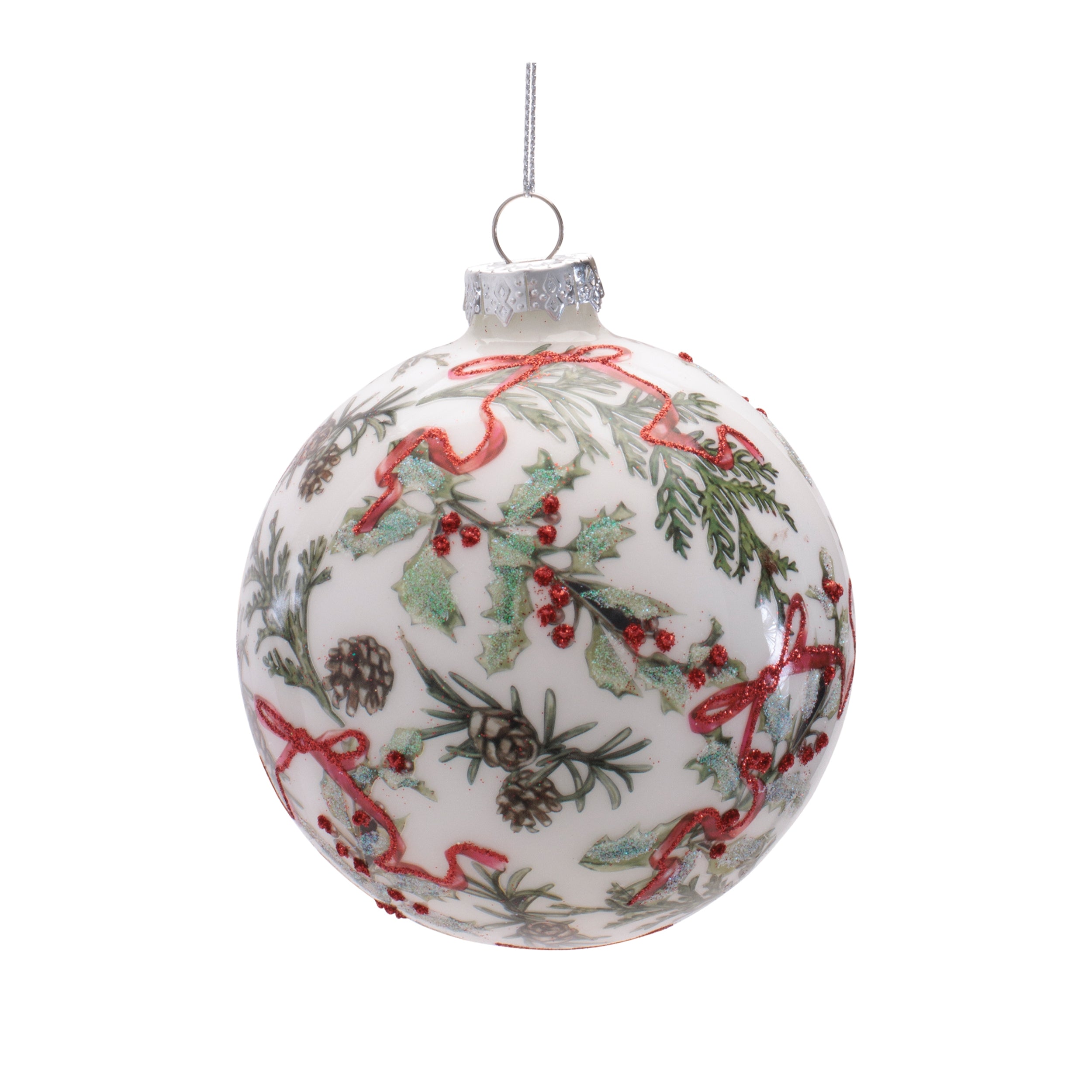Holiday Botanical Glass Ornament, Set of 6