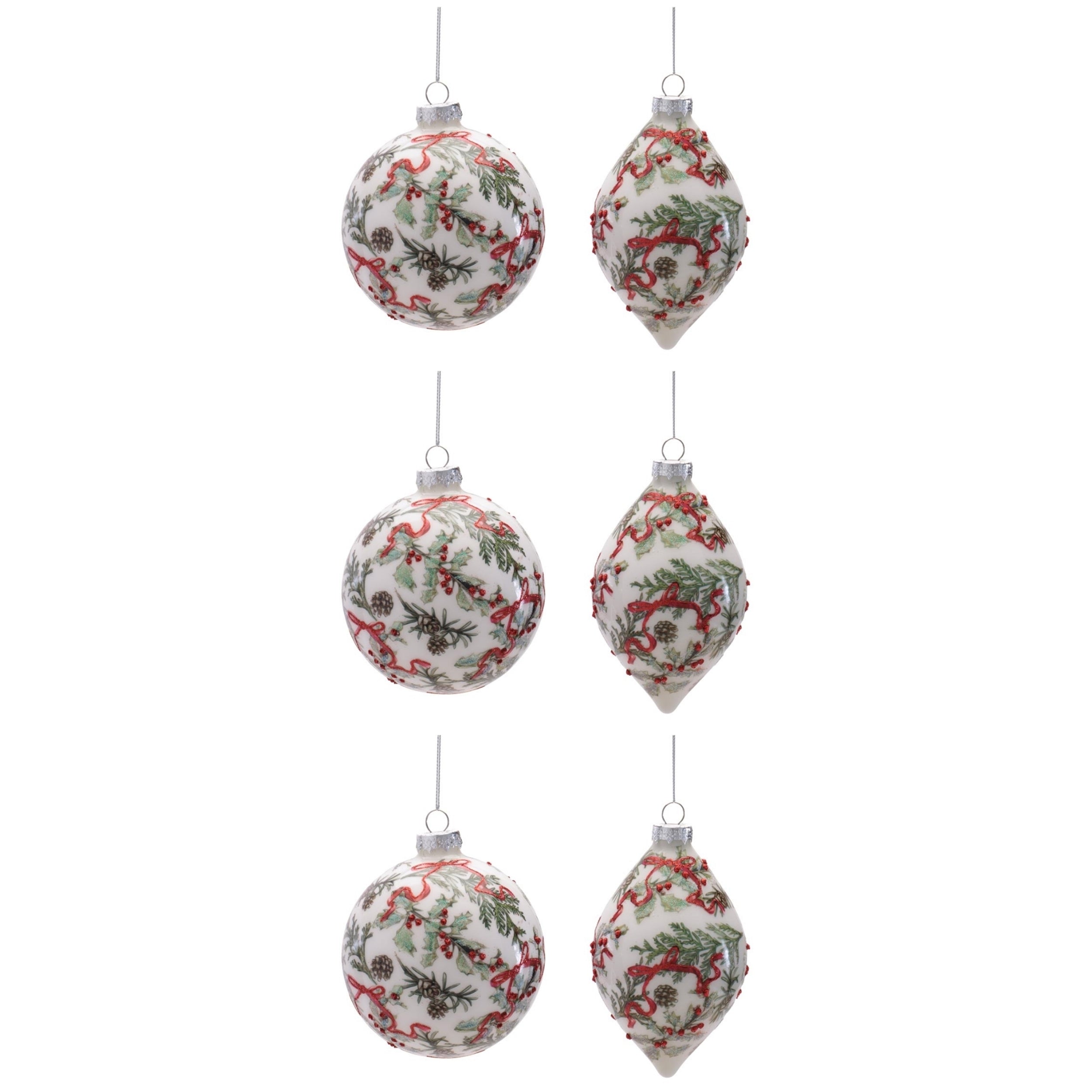 Holiday Botanical Glass Ornament, Set of 6
