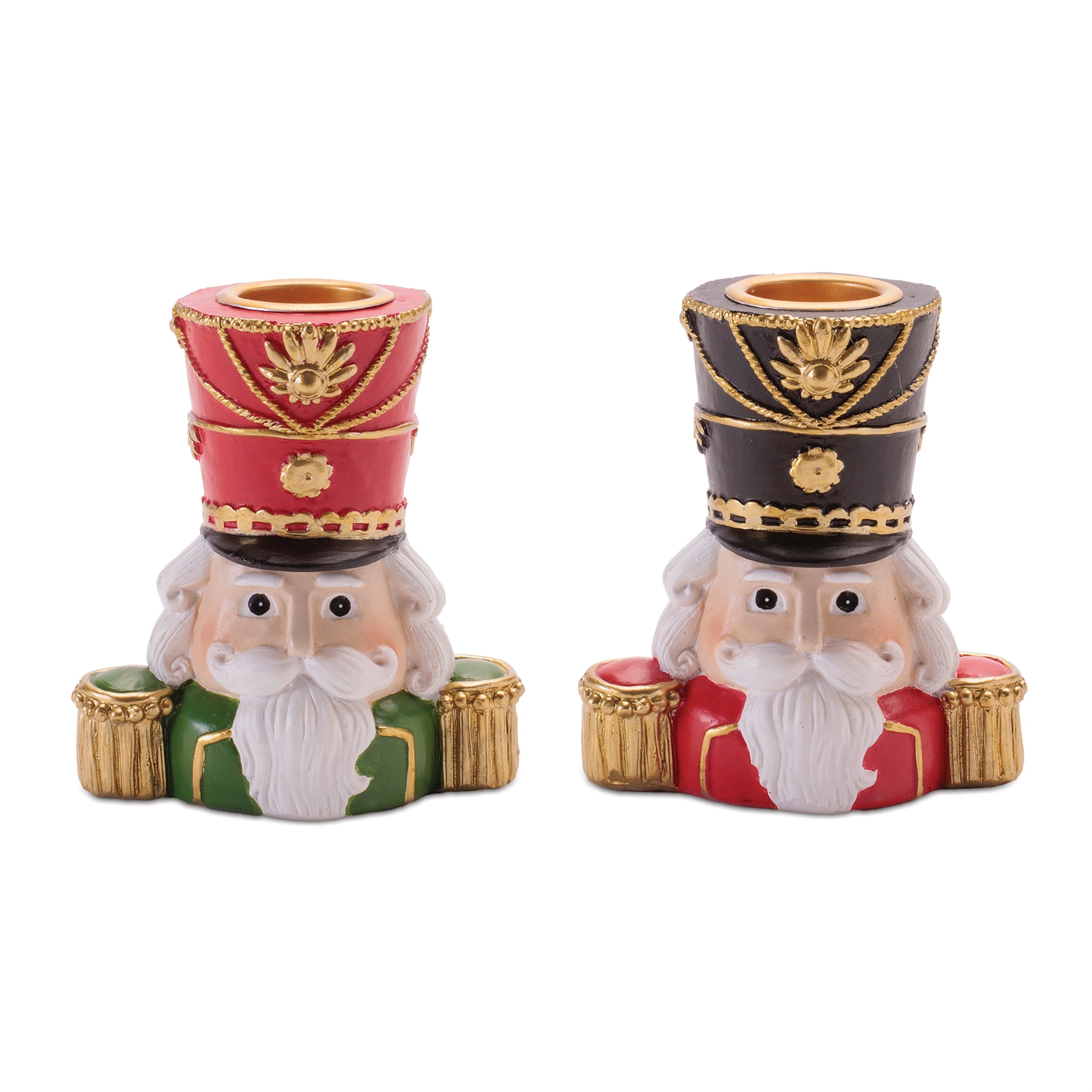 Nutcracker Head with Taper Candle Holder, Set of 2