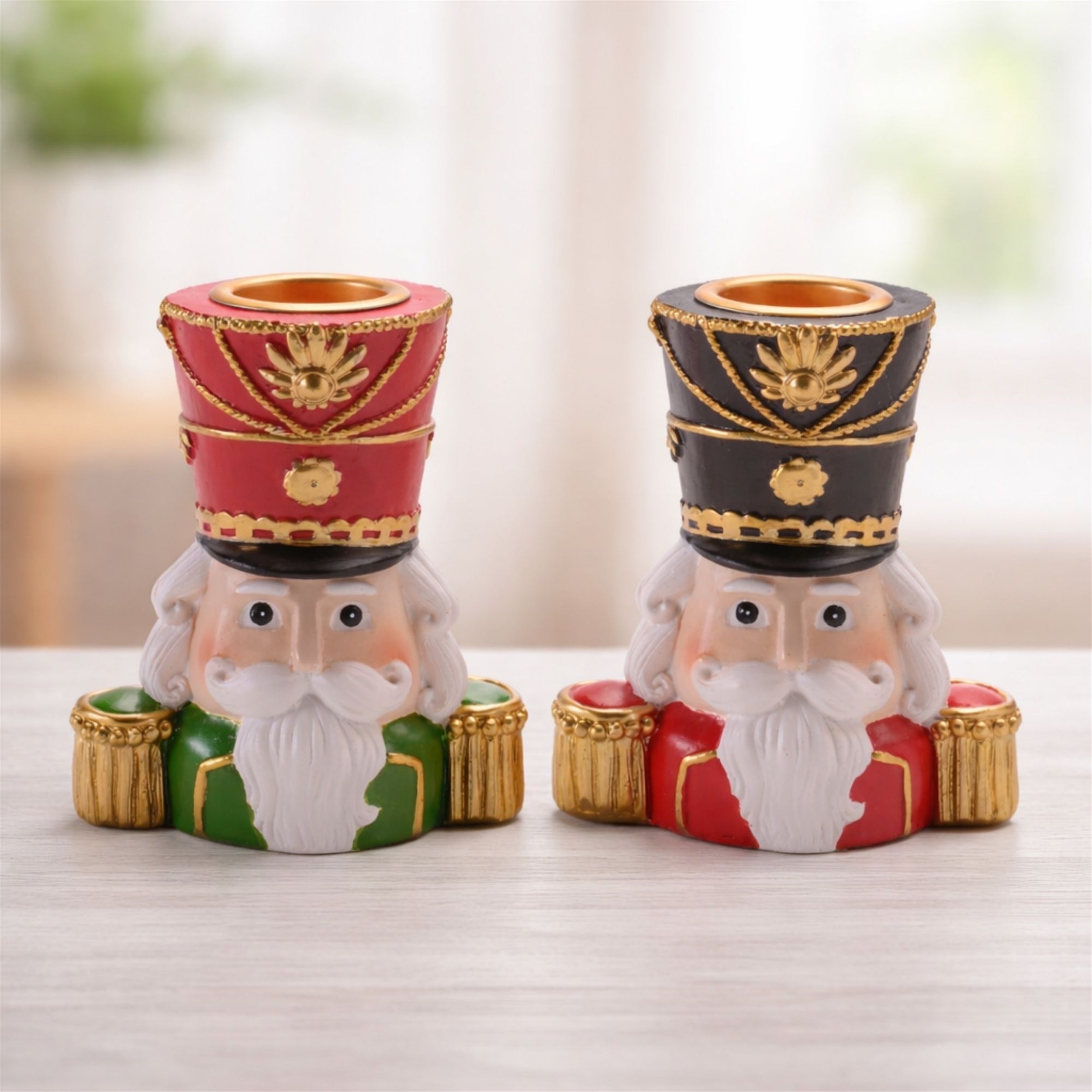 Nutcracker Head with Taper Candle Holder, Set of 2