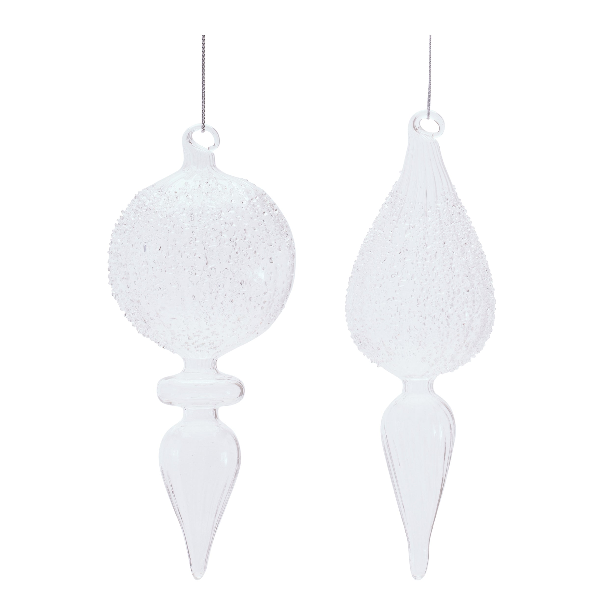 Frosted Textured Glass Finial Ornament, Set of 4
