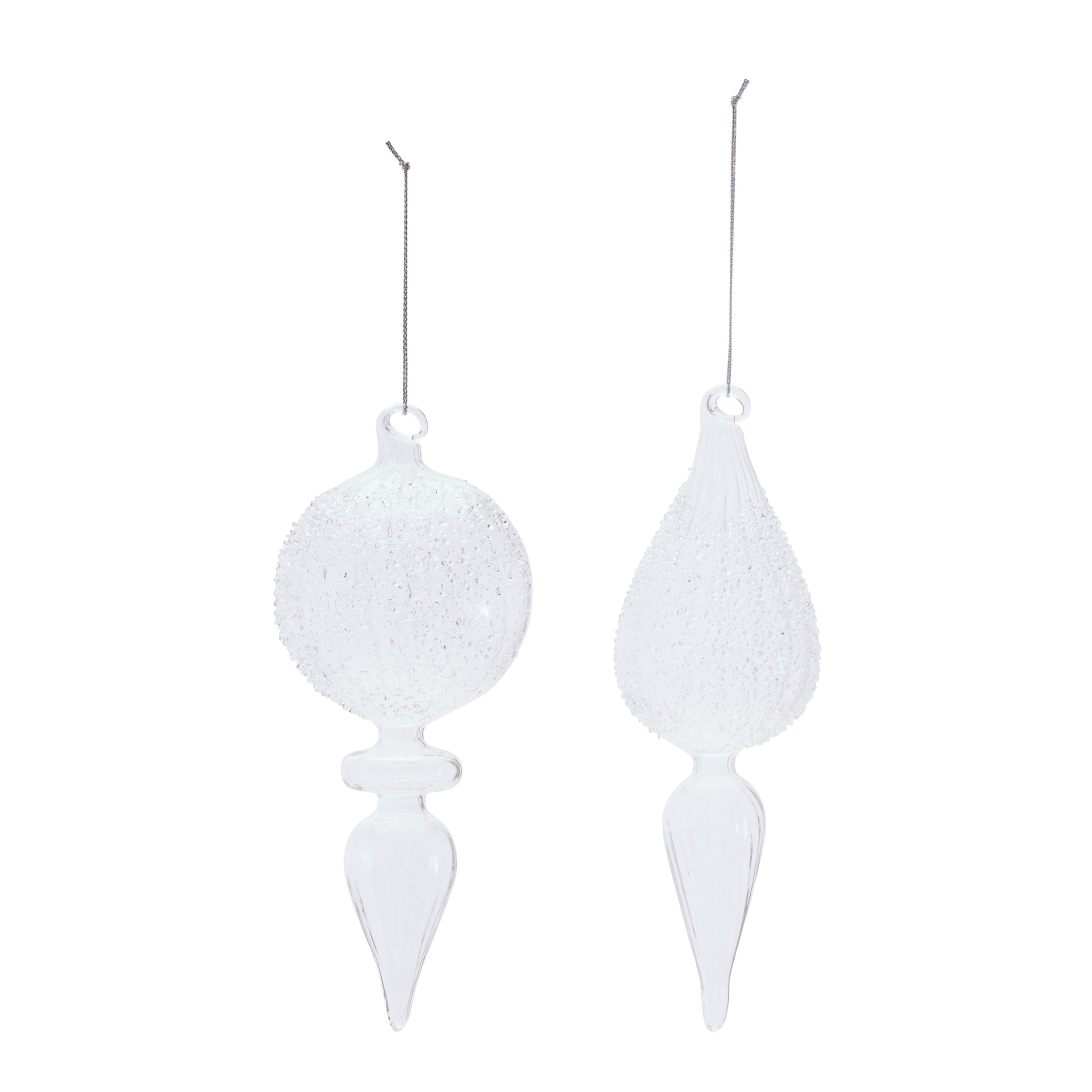 Frosted Textured Glass Finial Ornament, Set of 4