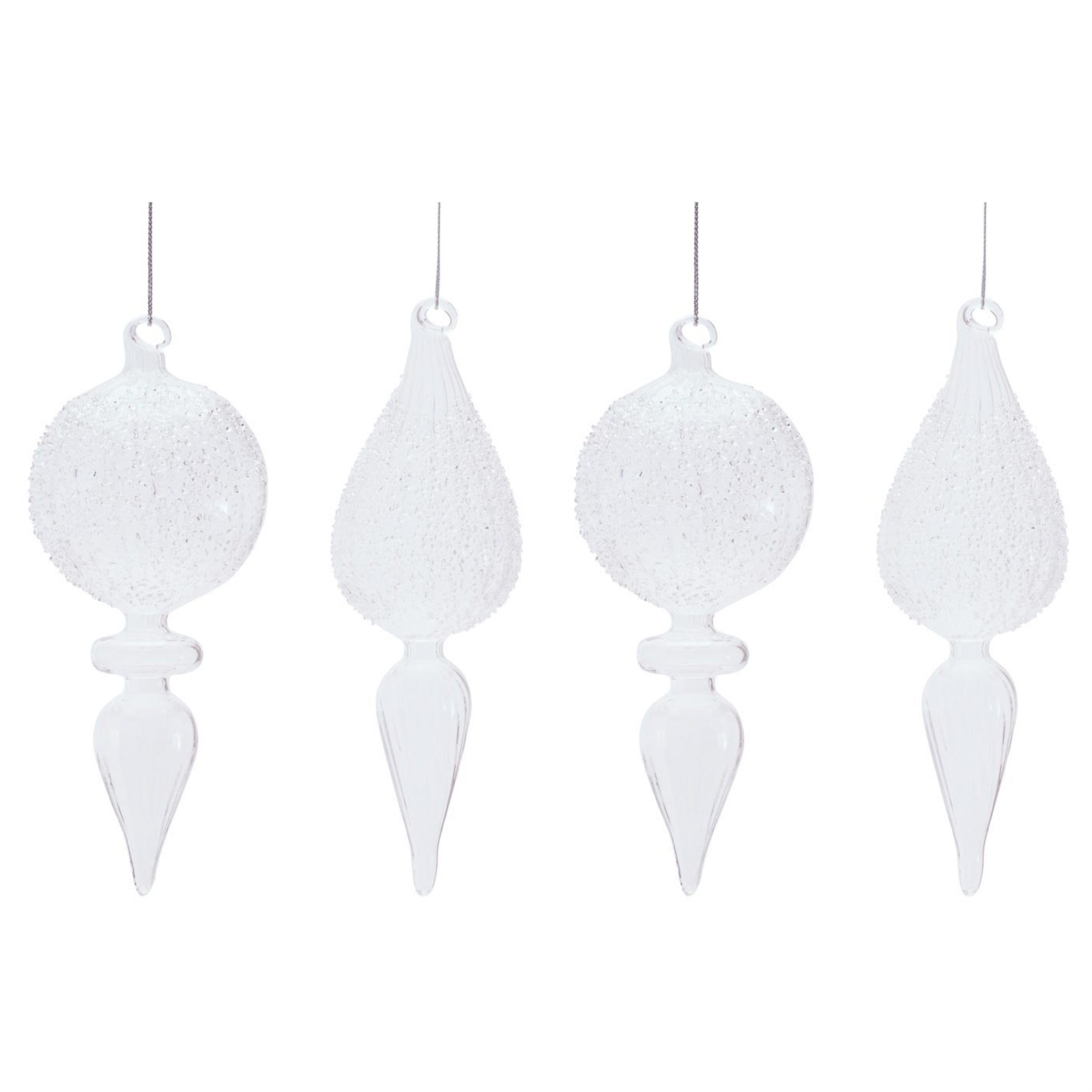 Frosted Textured Glass Finial Ornament, Set of 4