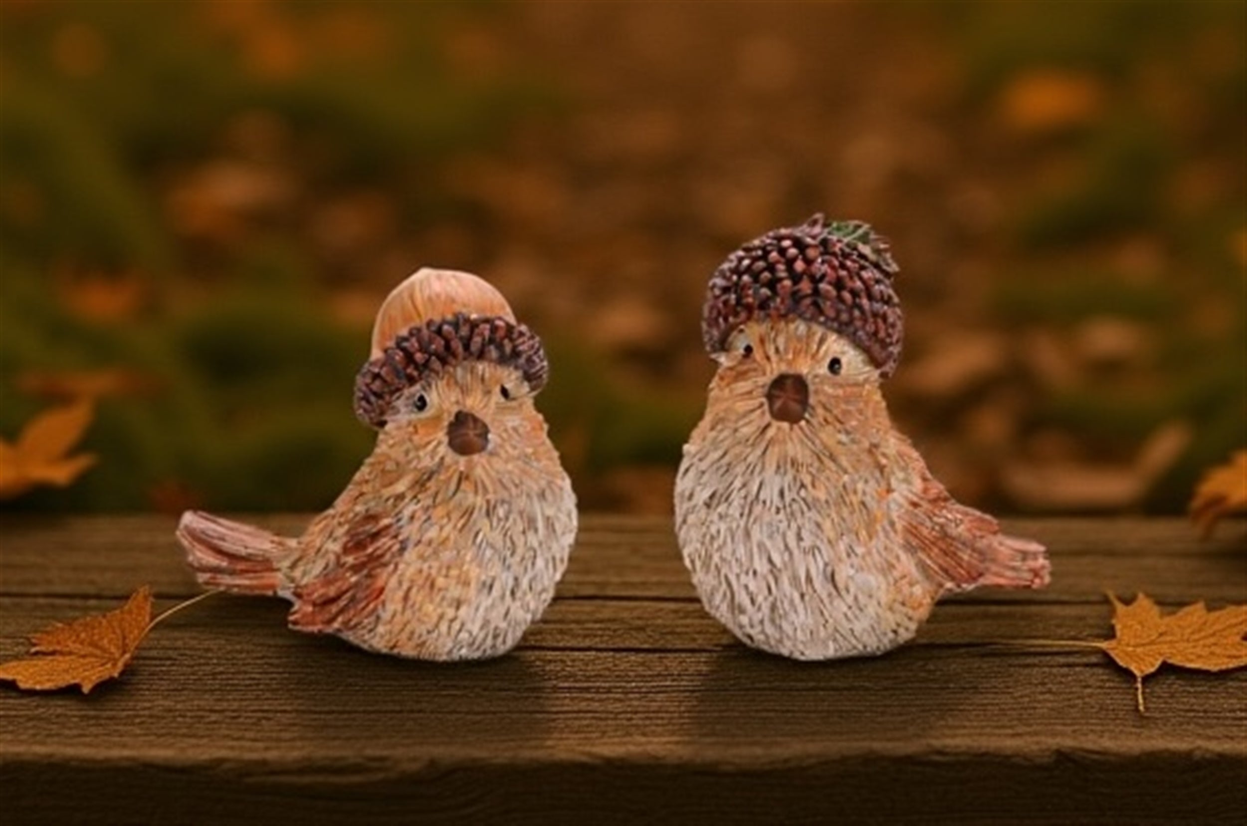 Woodland Bird with Acorn Hat Figurine, Set of 2