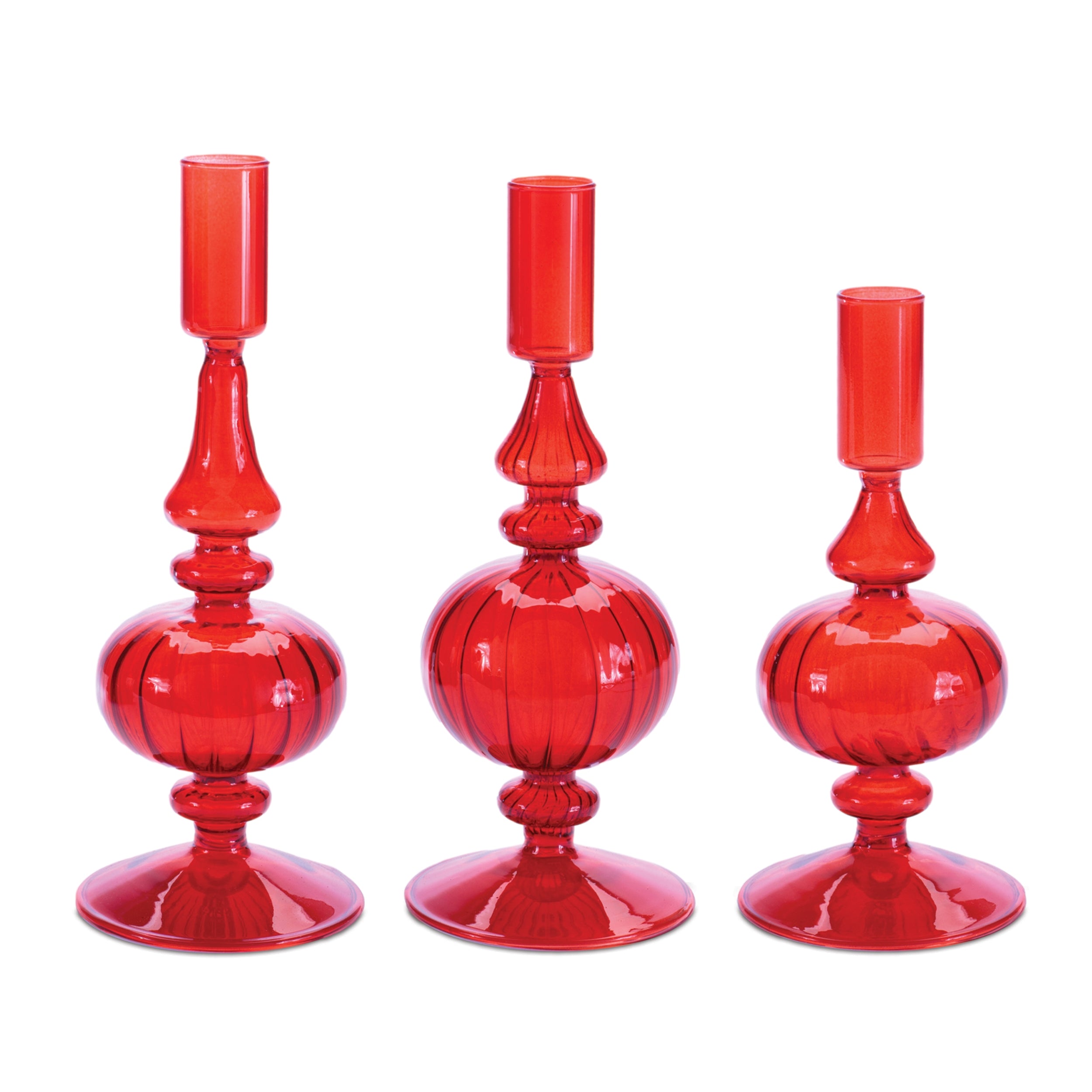 Ribbed Glass Taper Candle Holder, Set of 3