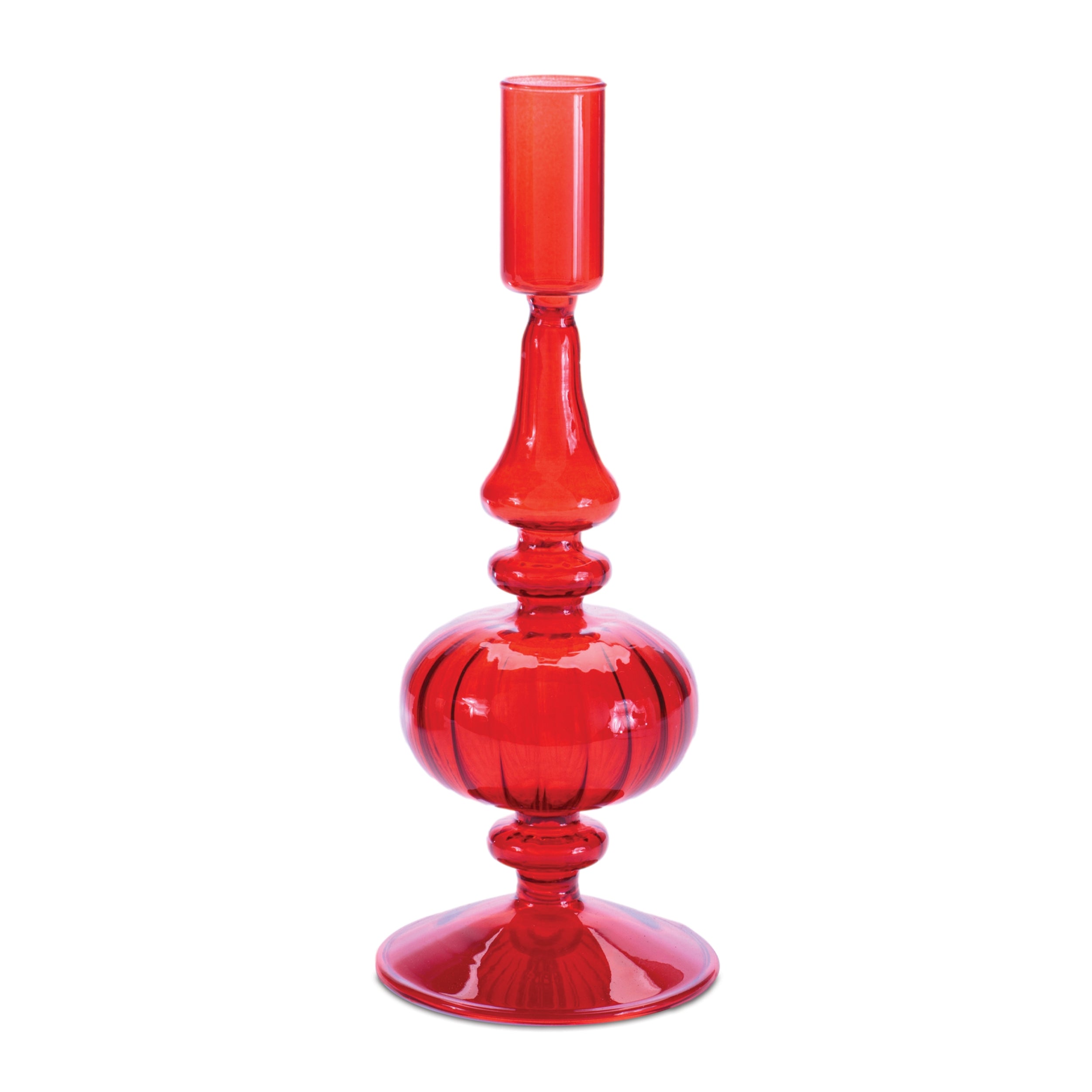 Ribbed Glass Taper Candle Holder, Set of 3