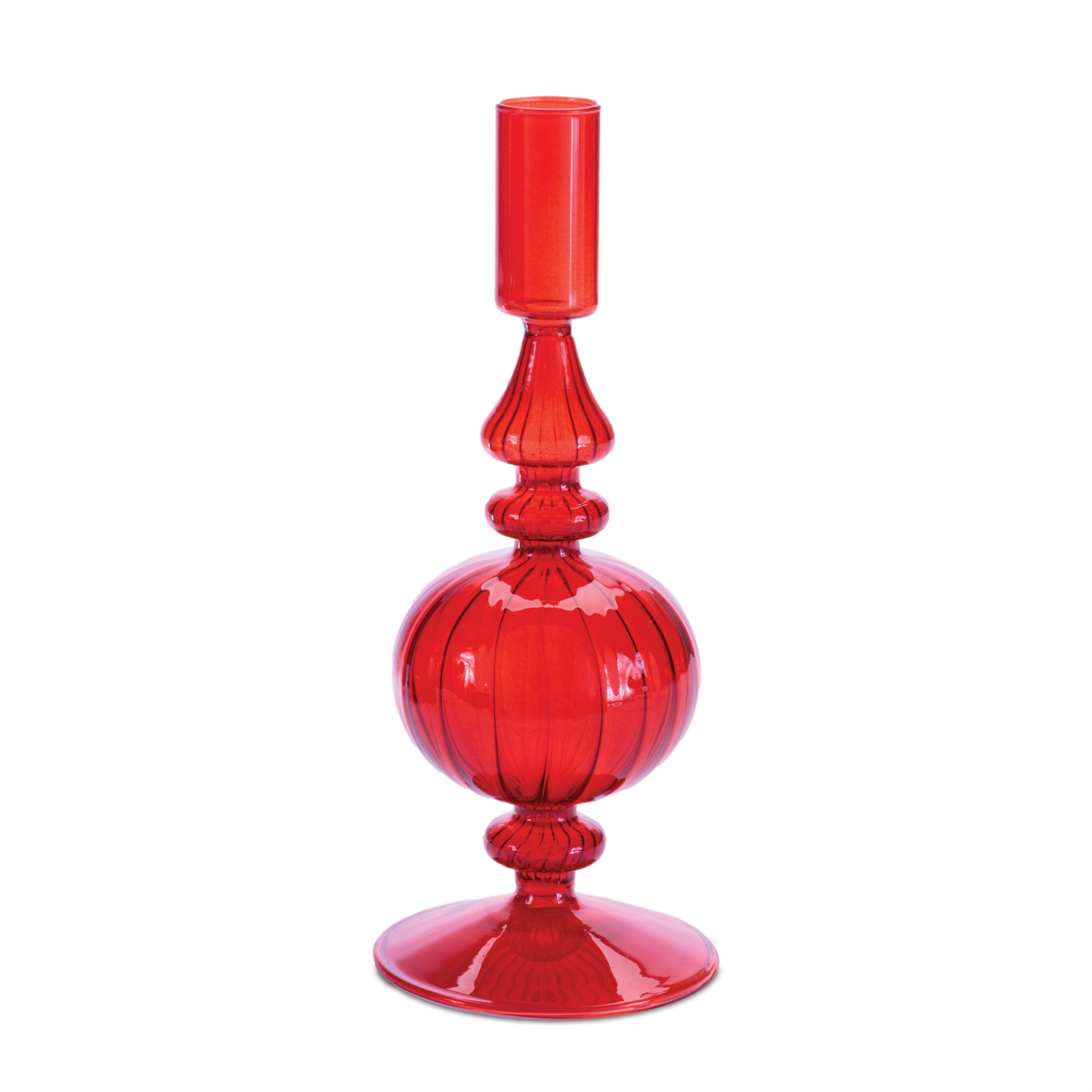 Ribbed Glass Taper Candle Holder, Set of 3