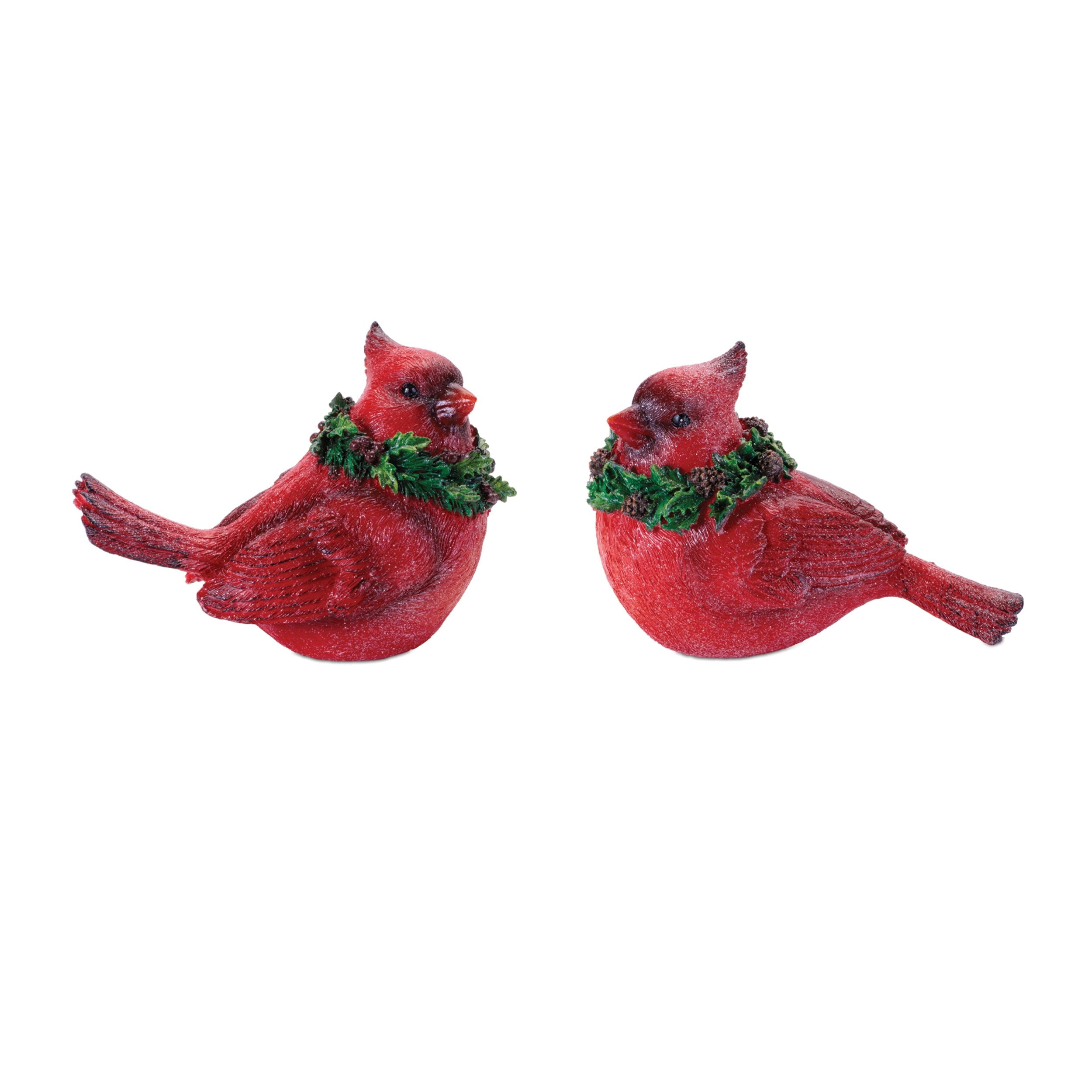 Cardinal Bird with Wreath Figurine, Set of 2