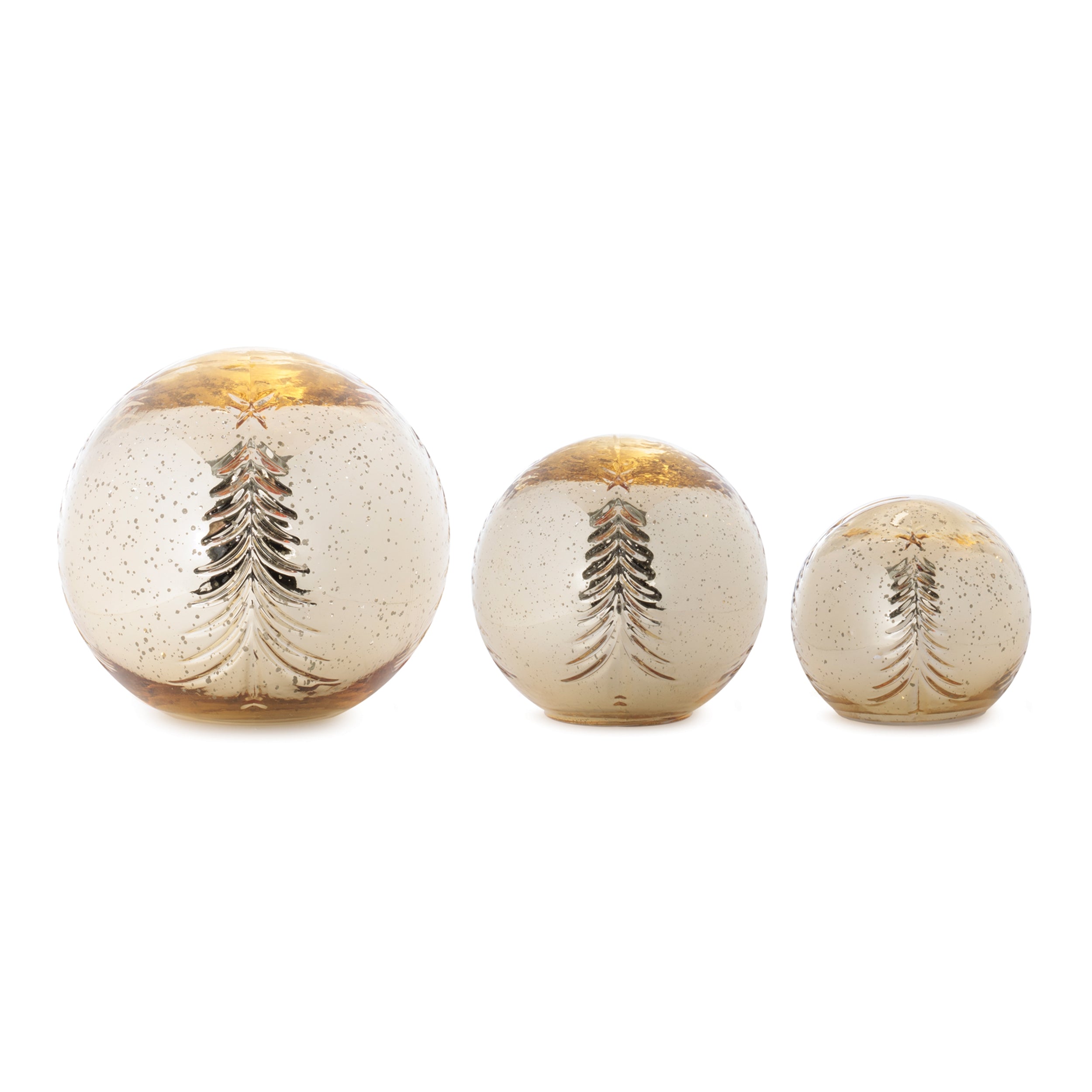 LED Snowy Etched Pine Tree Print Globe, Set of 3