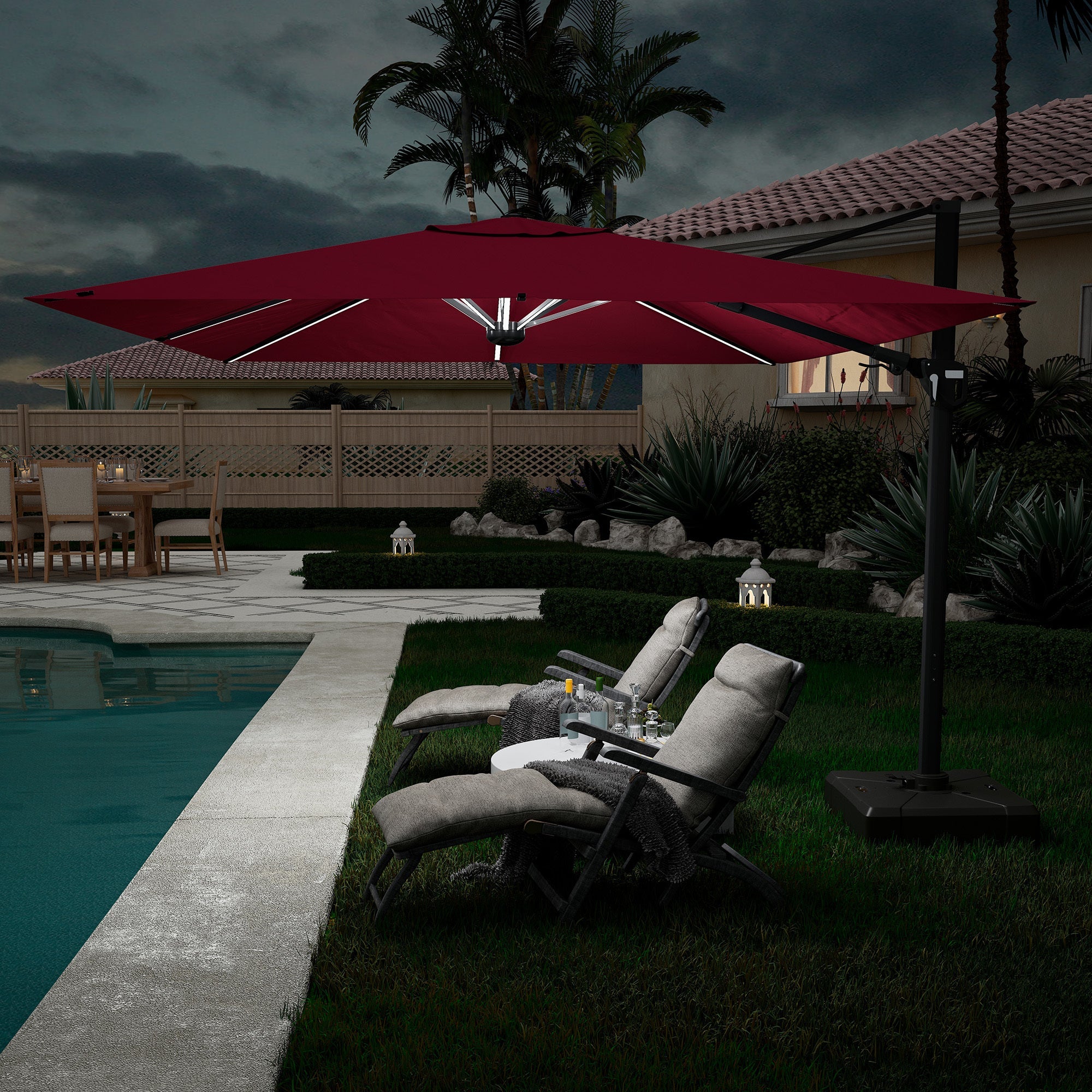 11' Square Cantilever Patio Umbrella with LED Light, Base Not Included