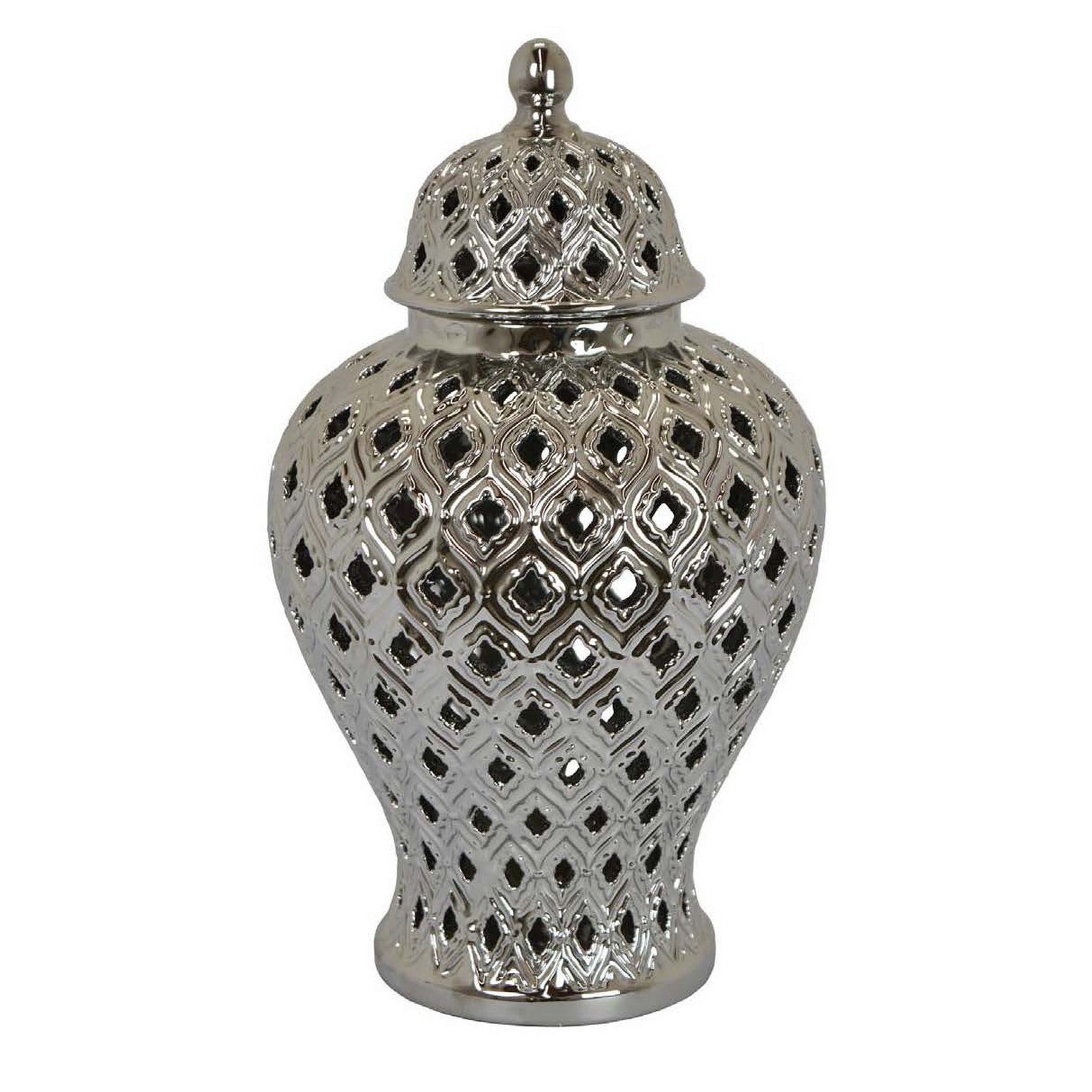 Deni Silver Carved Lattice Lidded Ginger Jar