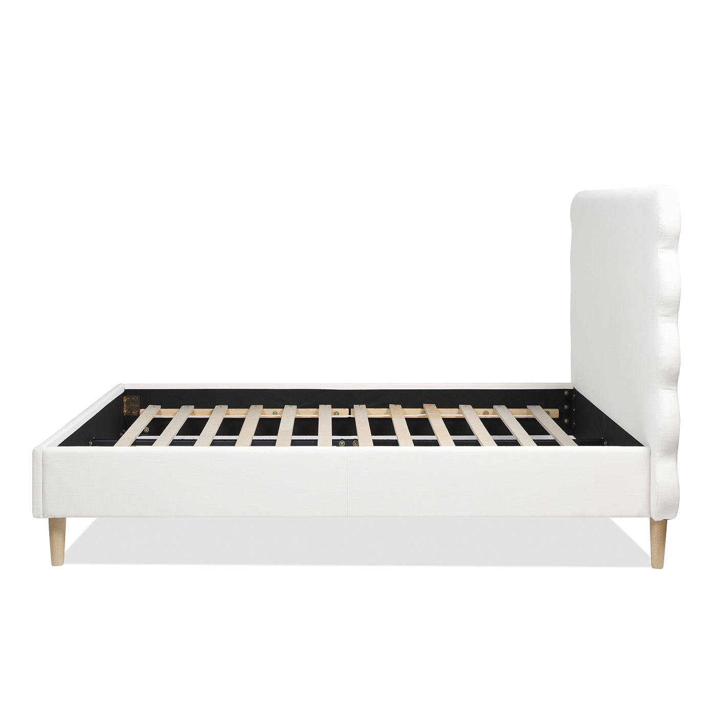 Essencee Upholstered Platform Bed with Wavy Headboard and Wood Legs