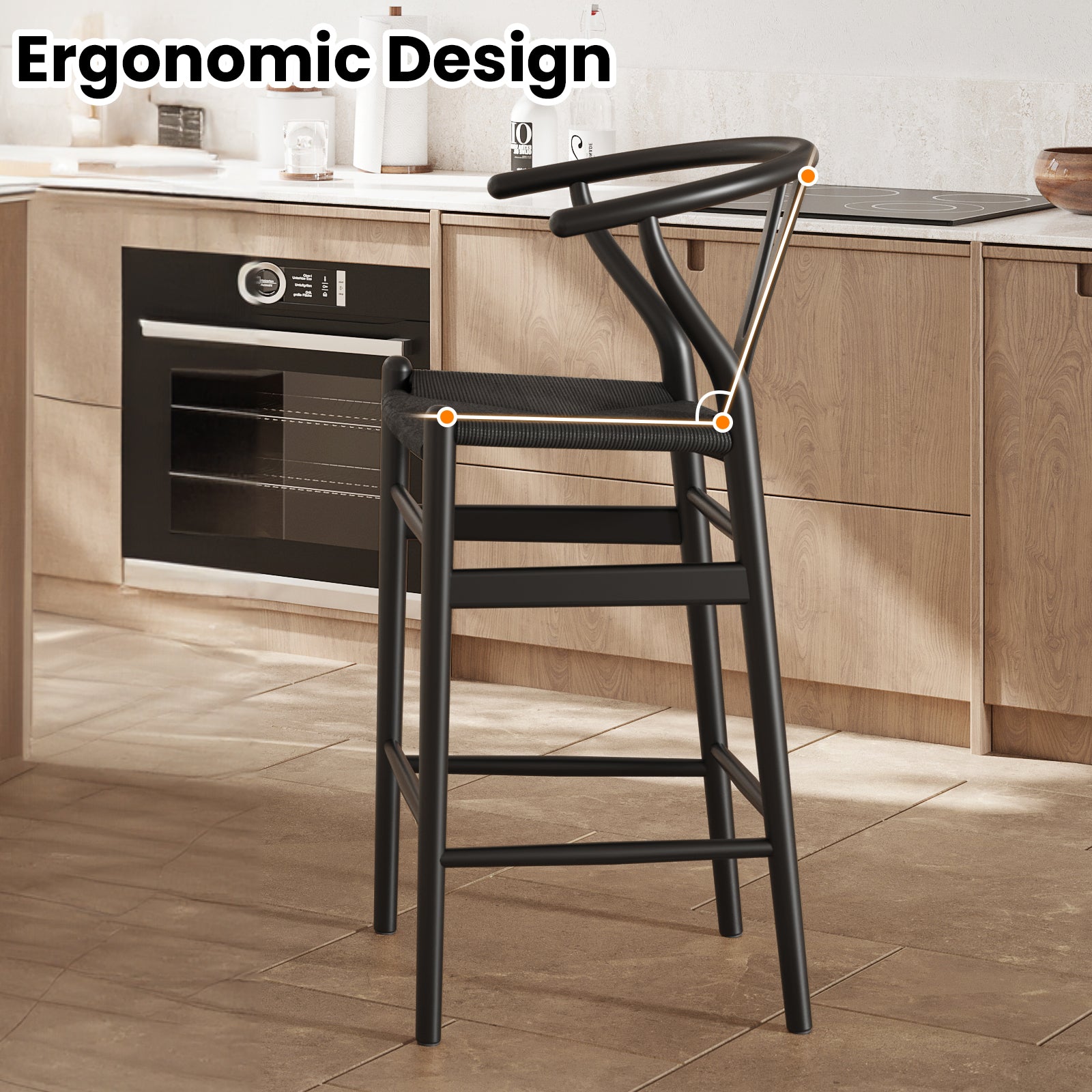 Wishbone Counter Height Barstool with Woven Seat