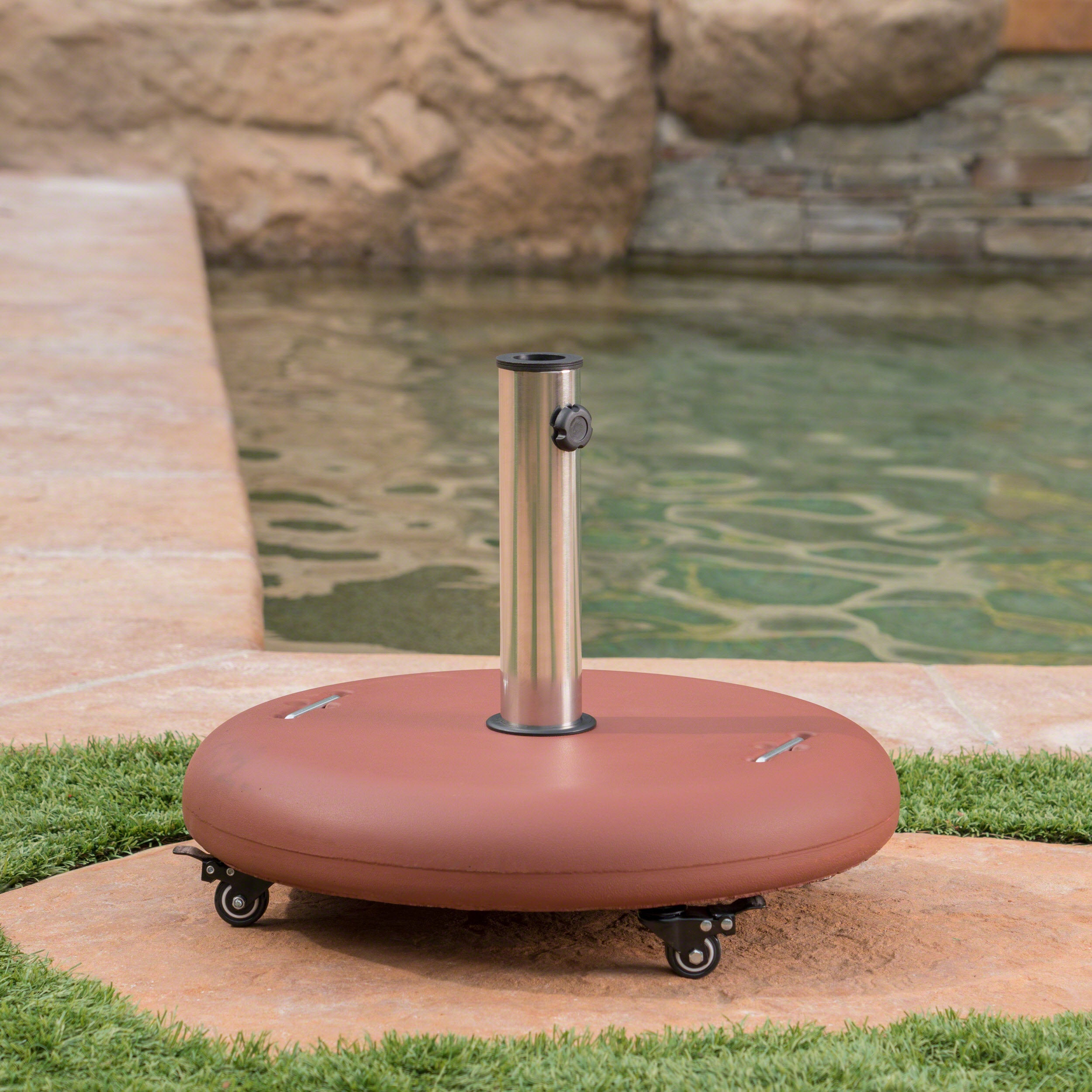 Prehnite Outdoor Round Umbrella Base with Casters and Stainless Steel Holder