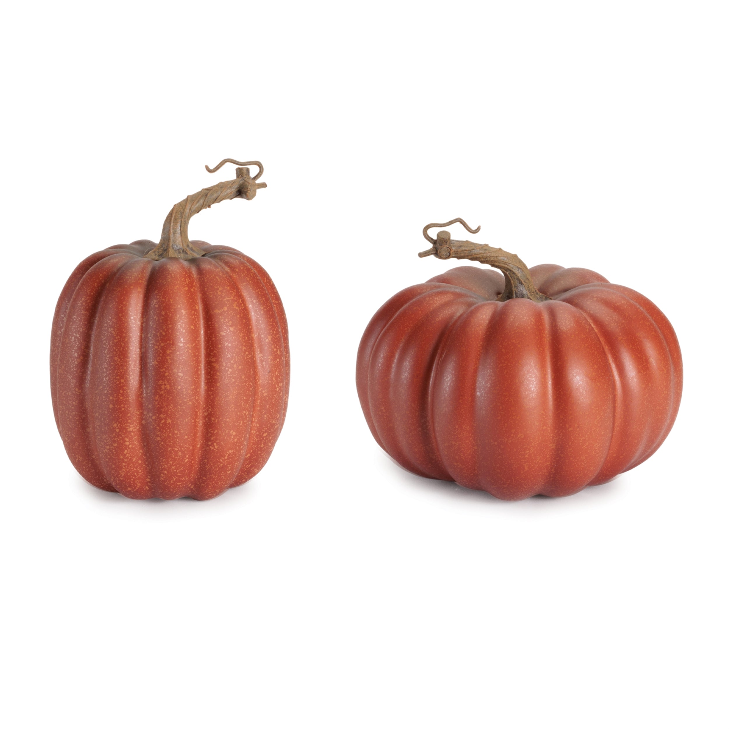 Rustic Ribbed Decorative Pumpkins, Set of 2