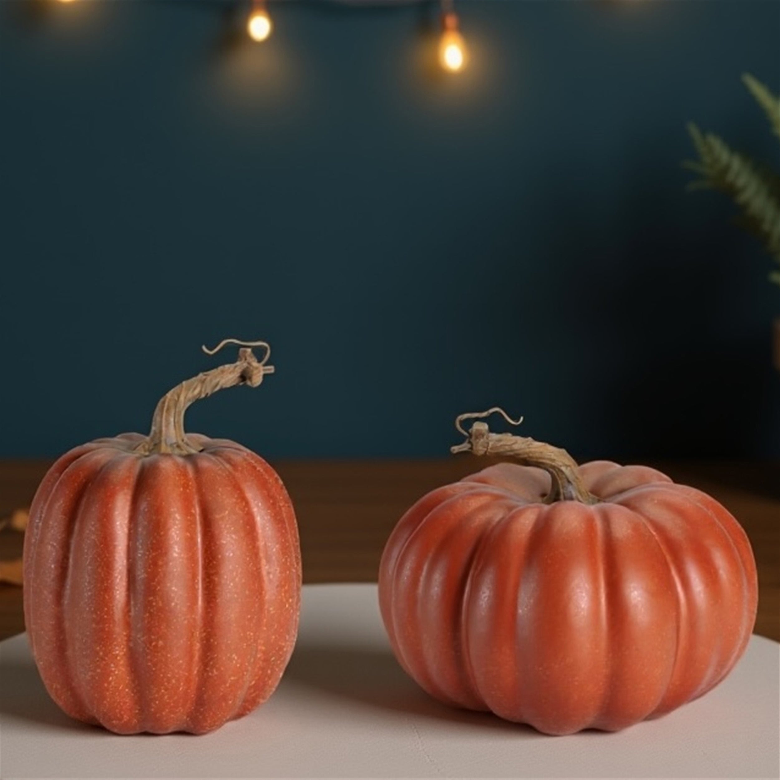 Rustic Ribbed Decorative Pumpkins, Set of 2