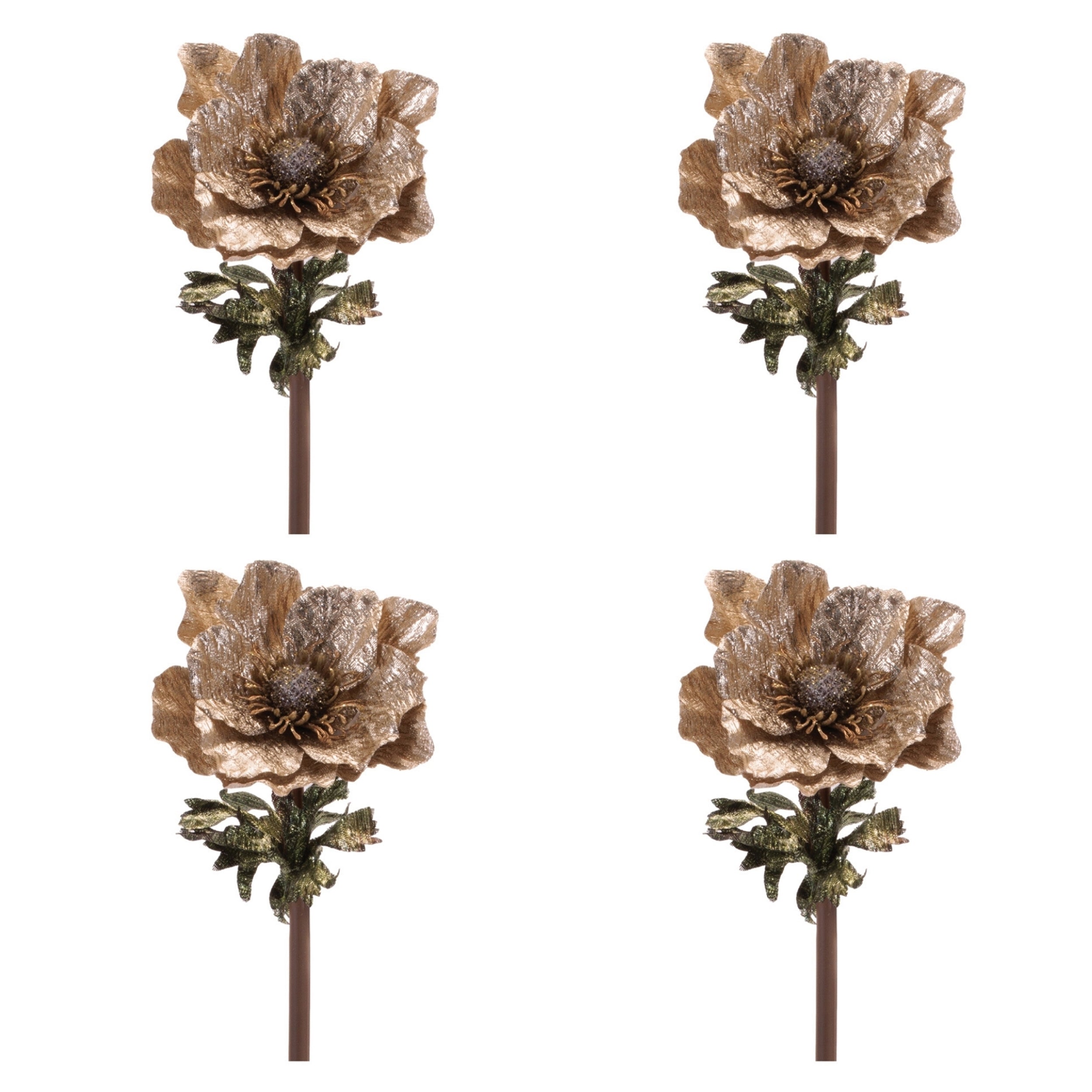 Metallic Anemone Flower Stem, Set of 4