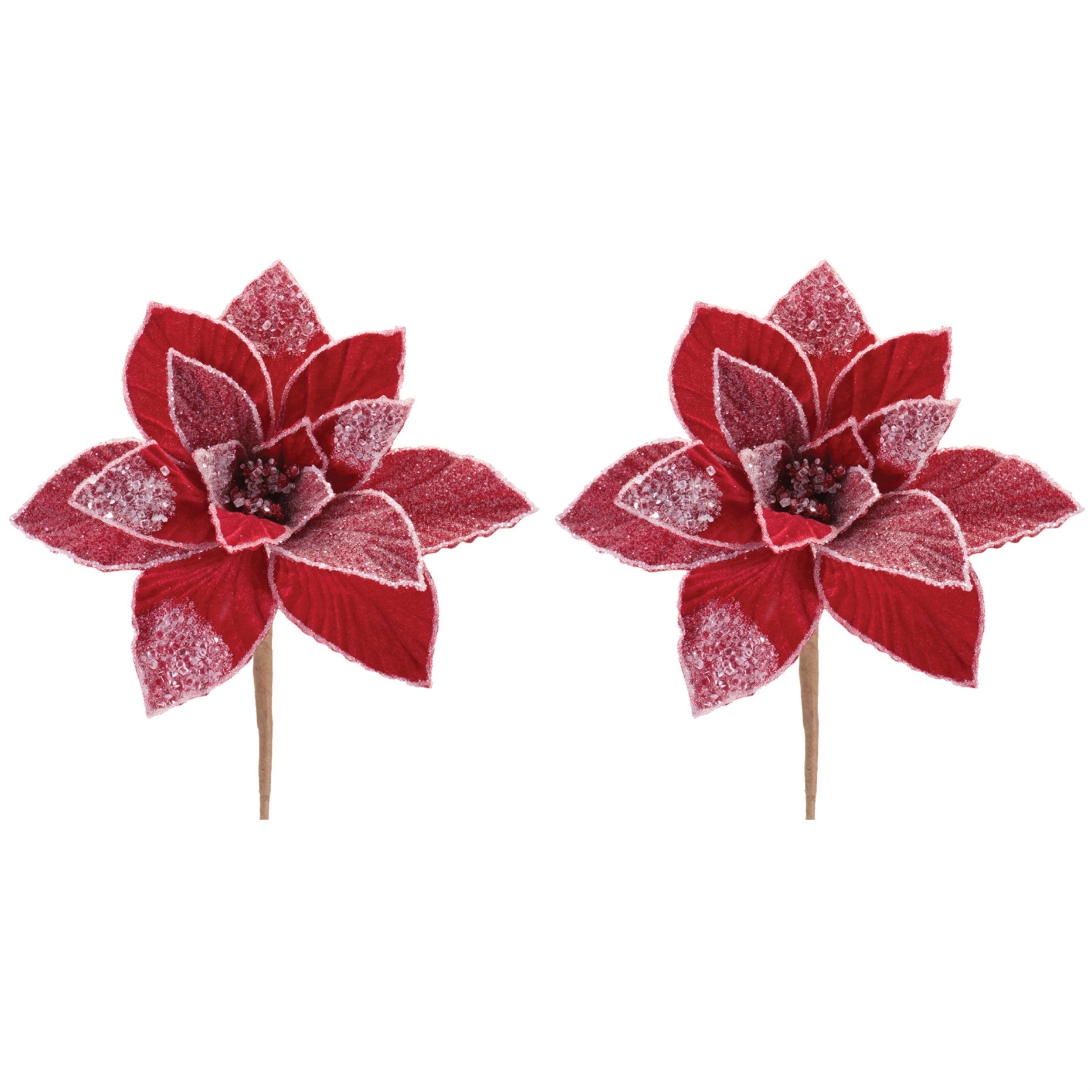 Beaded Poinsettia Flower Stem, Set of 2