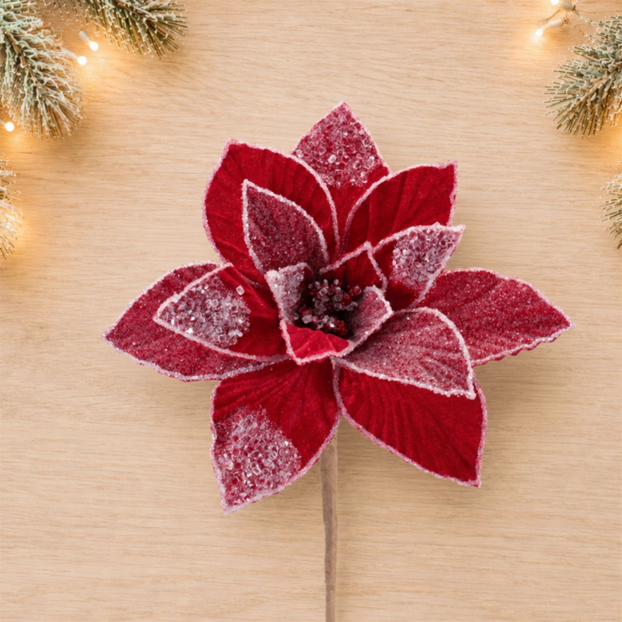 Beaded Poinsettia Flower Stem, Set of 2