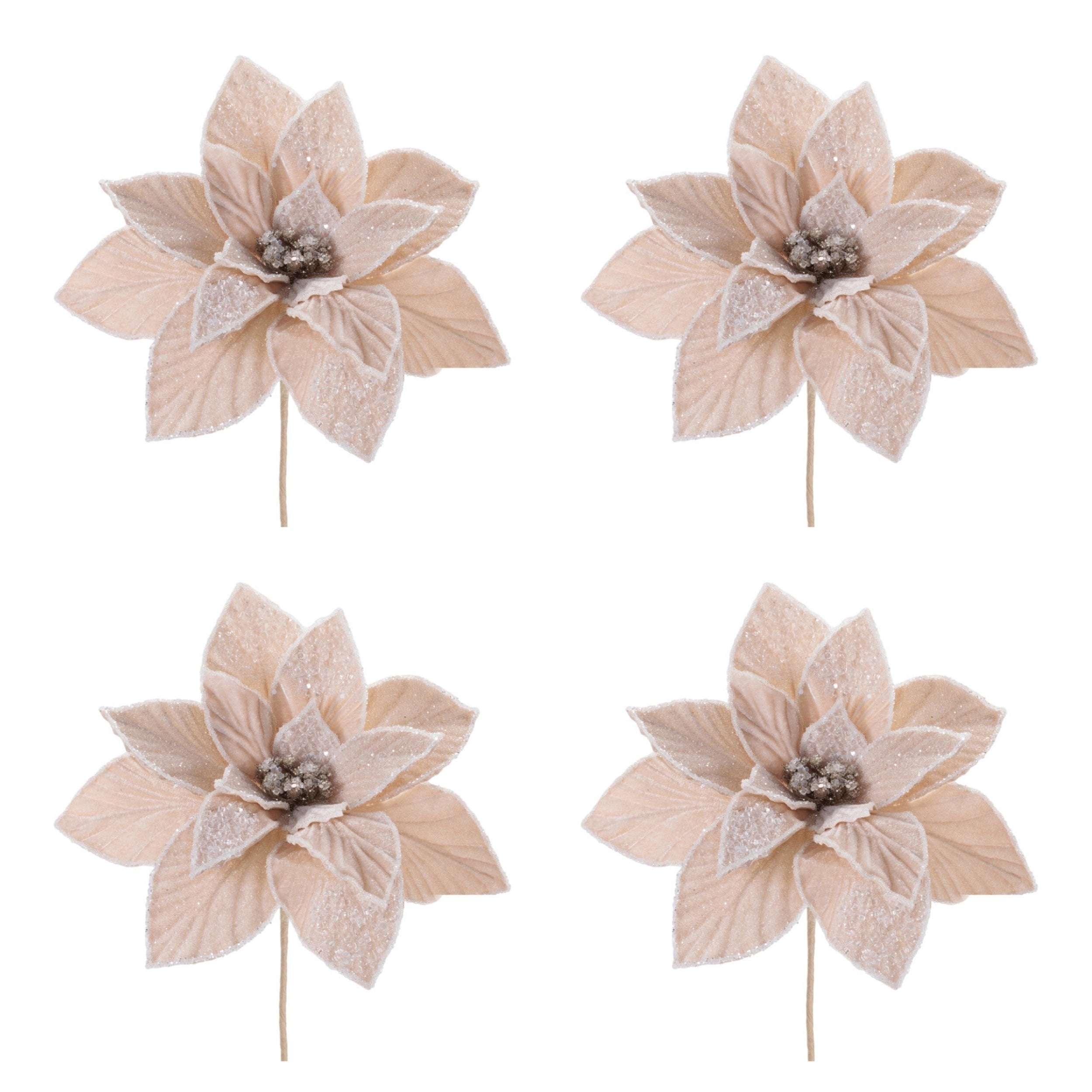 Beaded Poinsettia Flower Stem, Set of 4