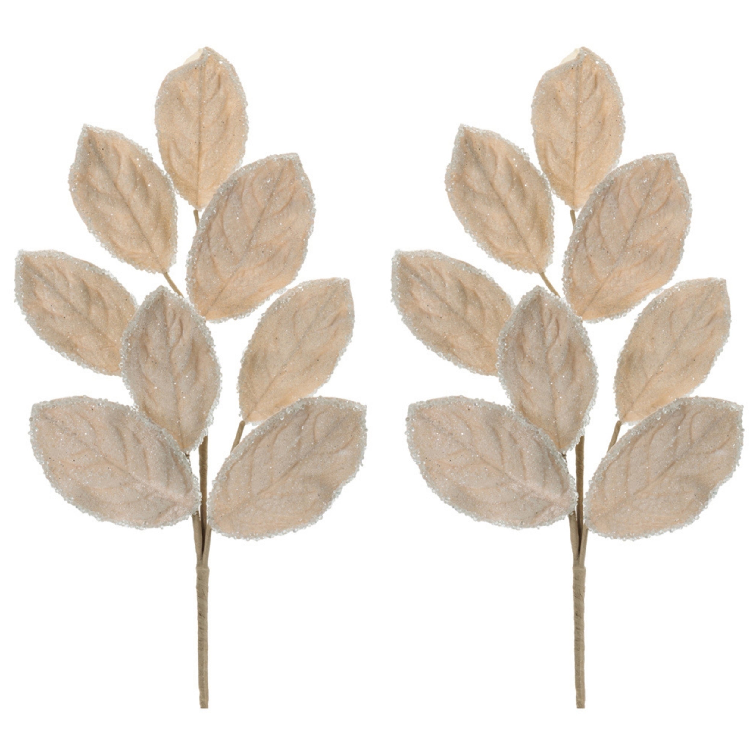 Beaded Magnolia Leaf Spray in Cream, Set of 2