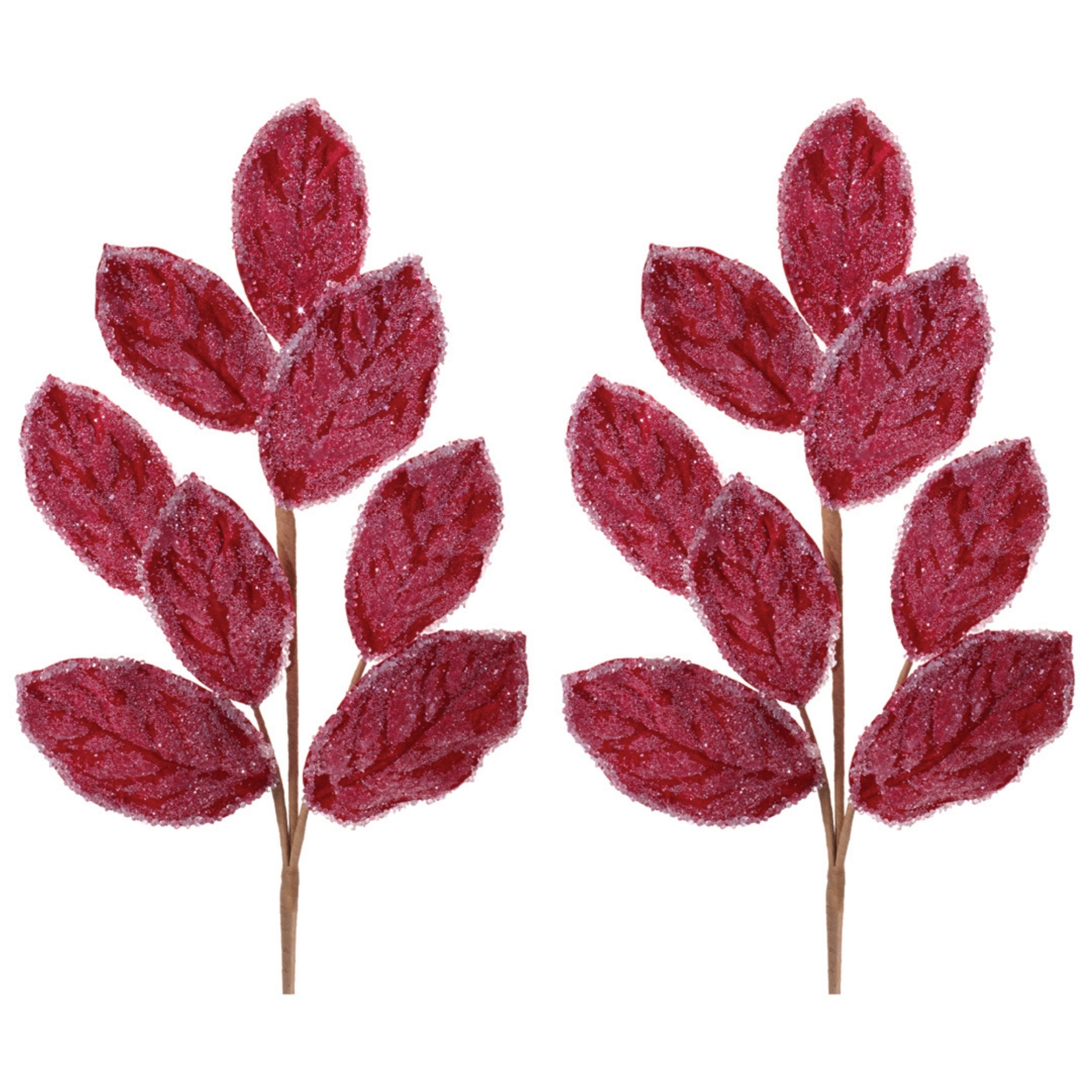 Beaded Magnolia Leaf Spray in Red, Set of 2
