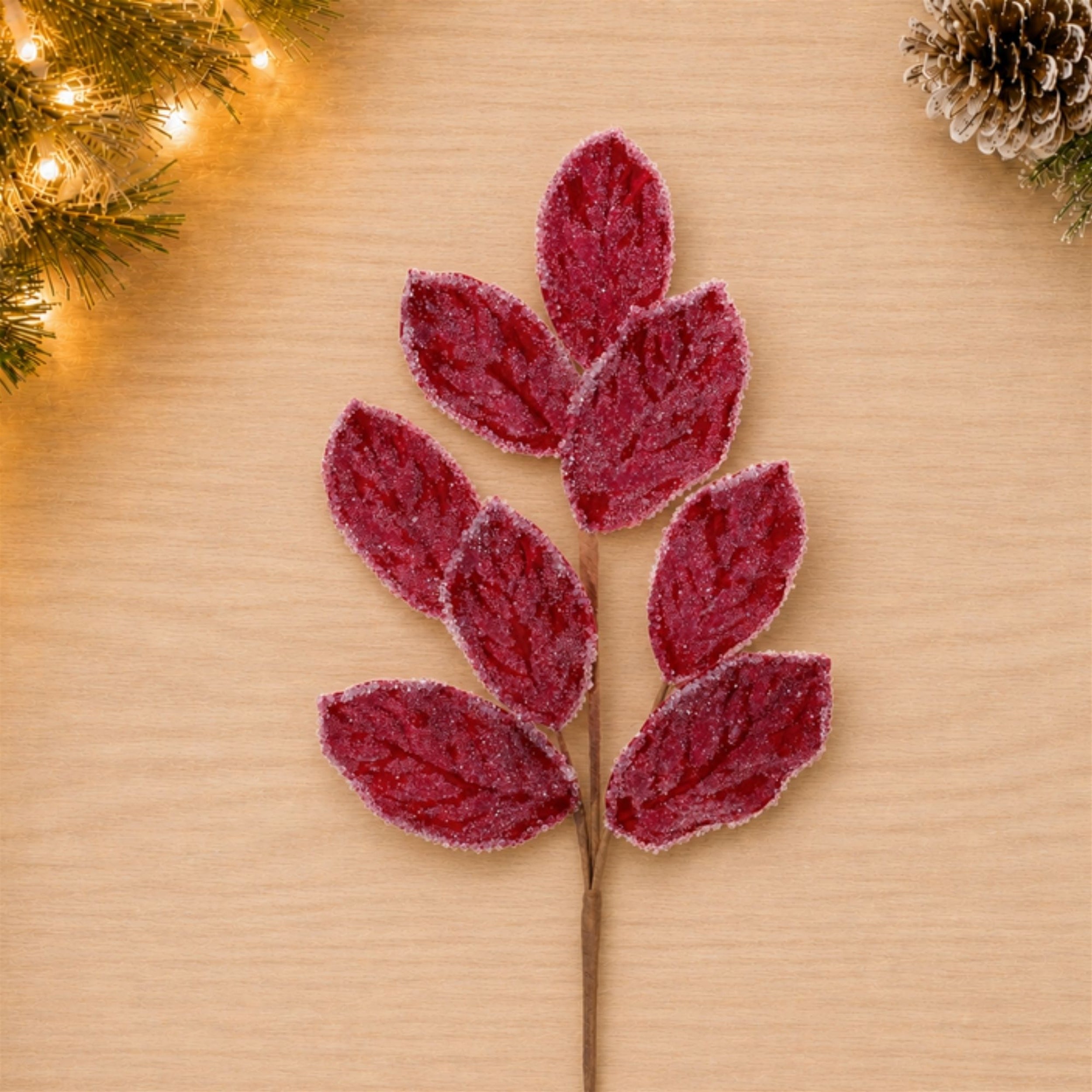 Beaded Magnolia Leaf Spray in Red, Set of 2