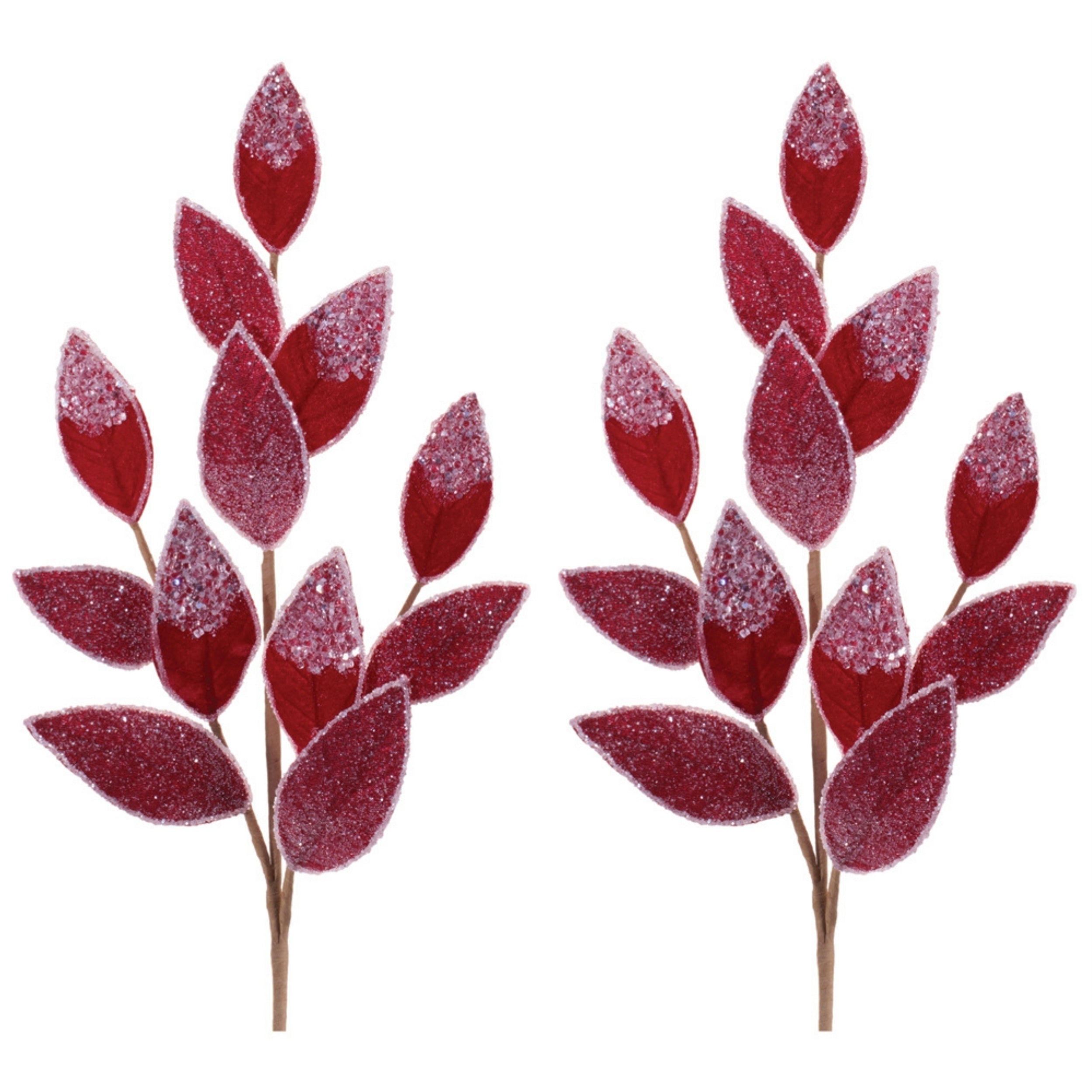 Beaded Leaf Spray in Red, Set of 2
