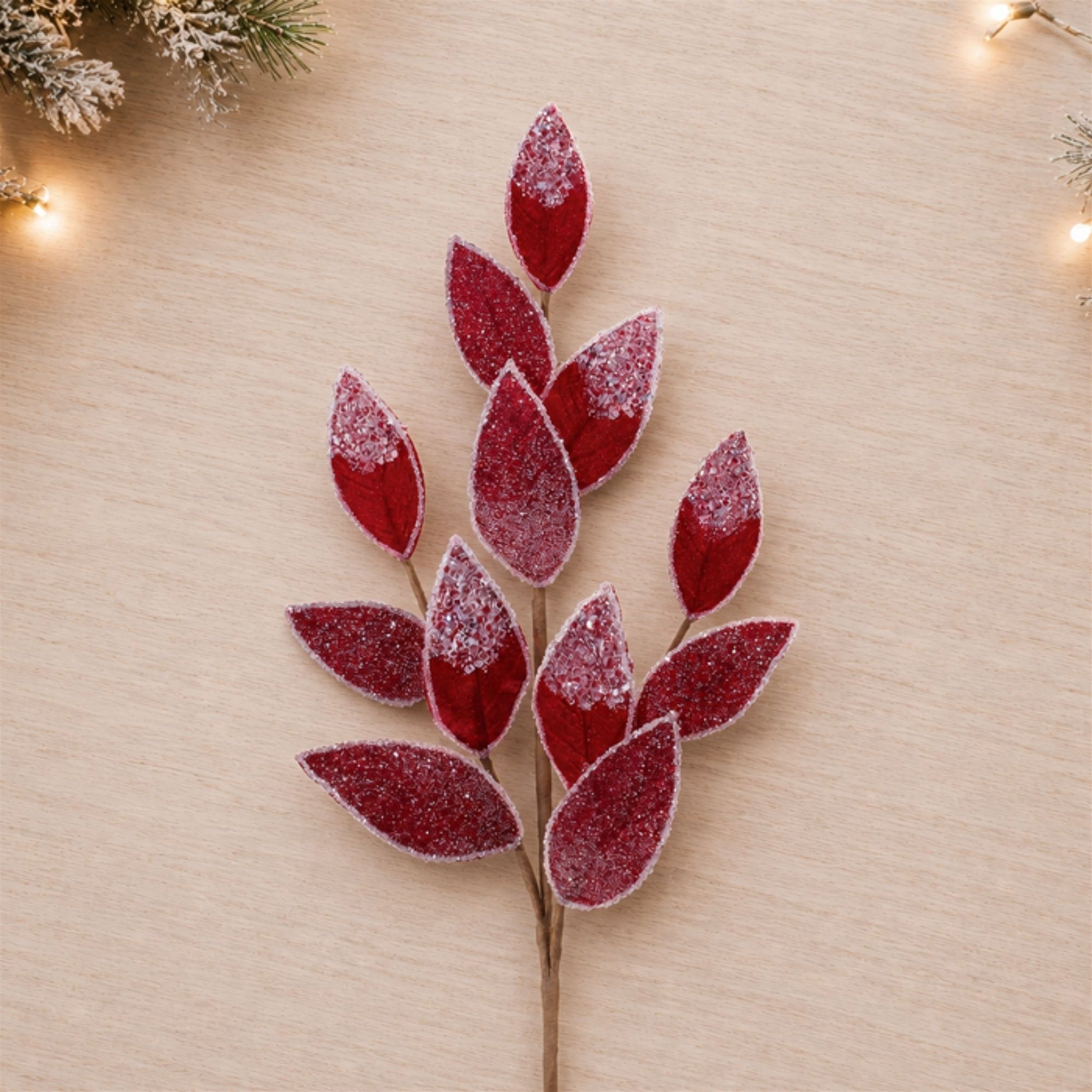 Beaded Leaf Spray in Red, Set of 2