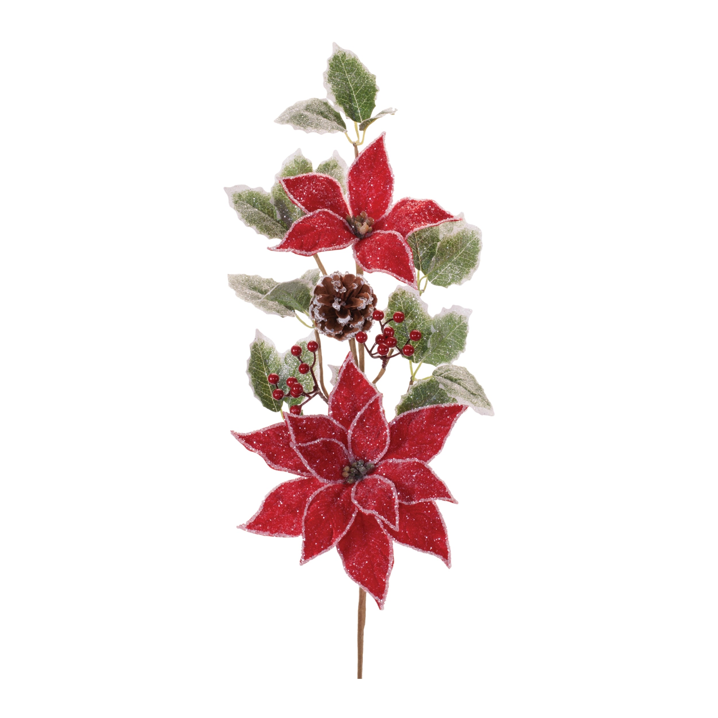 Poinsettia Floral and Holly Spray, Set of 2